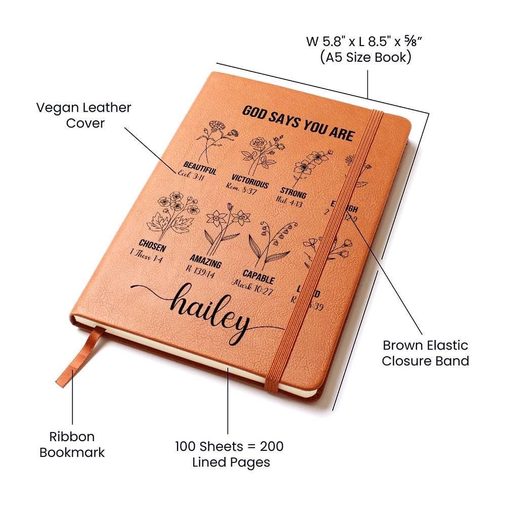 urbanNEST Personalized Prayer Journal For Women Custom Positive Affirmations Journal Christian Gift Religious Gift for Girls Journal God Says You Are