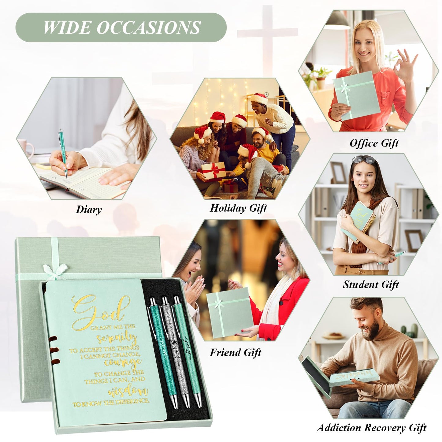 Spakon 5 Pcs Serenity Prayer Recovery Journal Gifts Christian Journal Christmas Sobriety Gifts for Women Leather Notebook 3 Ballpoint Pens with Box for Pastor's Wife Godmother Sunday School, Pink