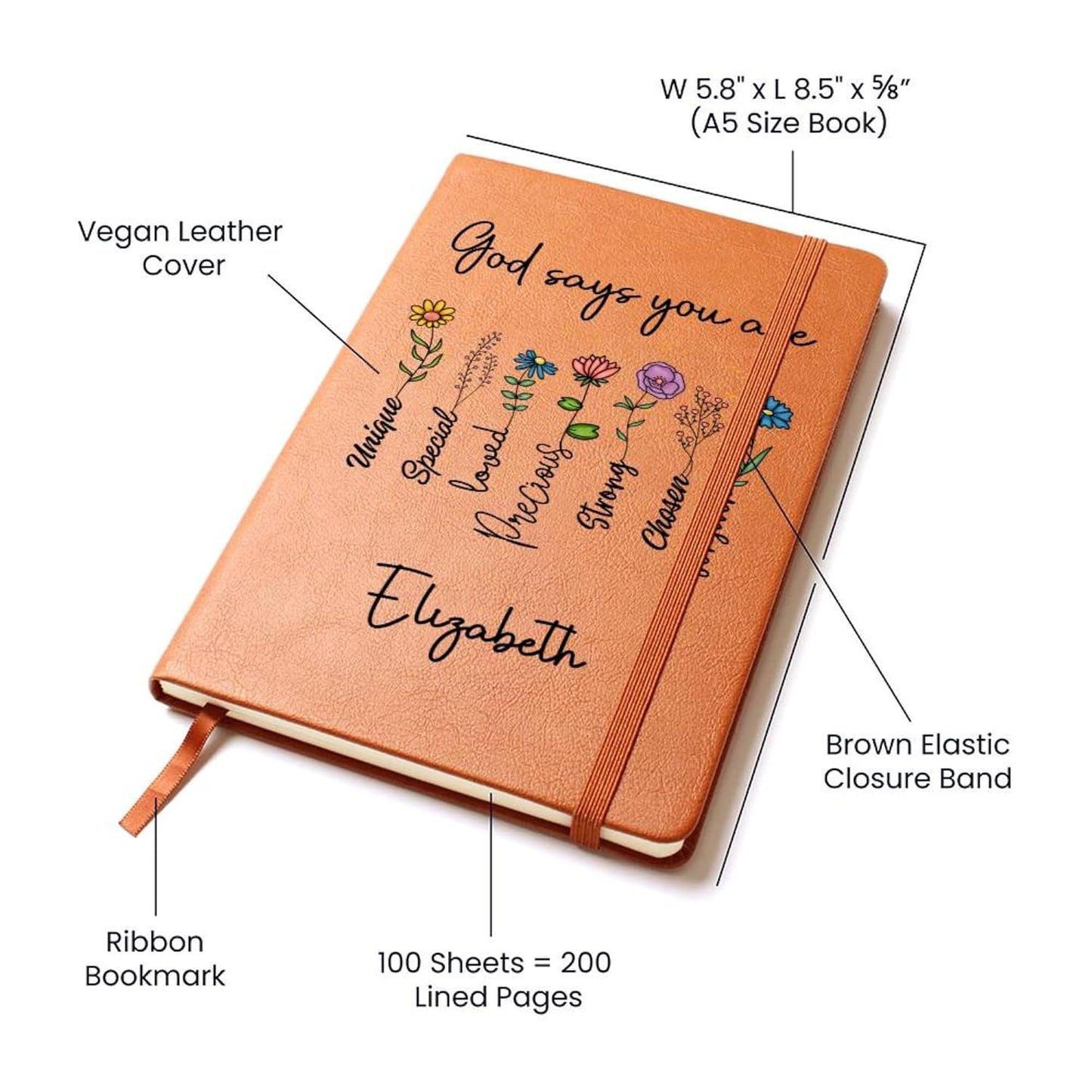 Personalized Prayer Journal for Woman or Man, Custom A5 Vegan Leather Notebook with Name, Religious Christian Gifts, Gratitude Journal, Devotionals for women, Bible Study Notebooks for Note Taking