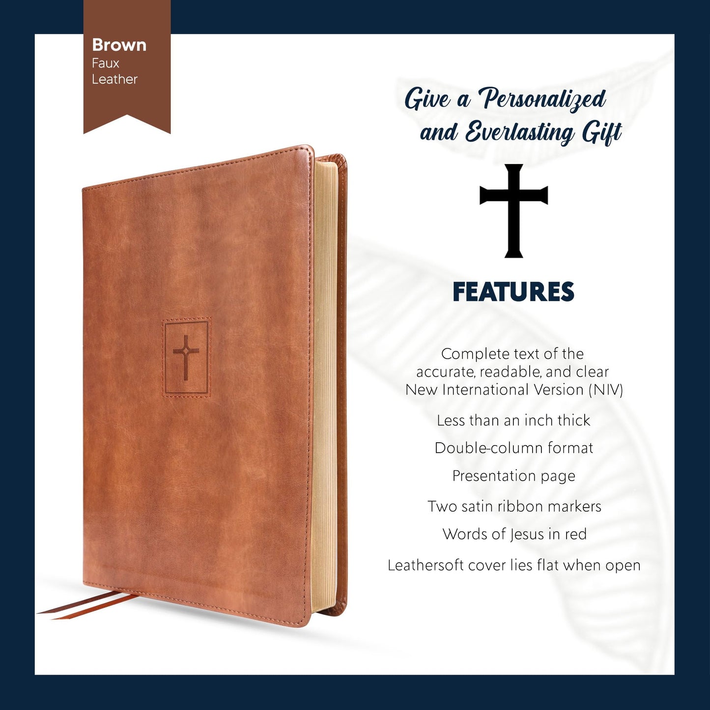 Personalized NIV Thinline Holy Bible Faux Leather Large Print Size | Custom with Name, Date or Text | Gift for Christian & Religious Celebrations | Brown
