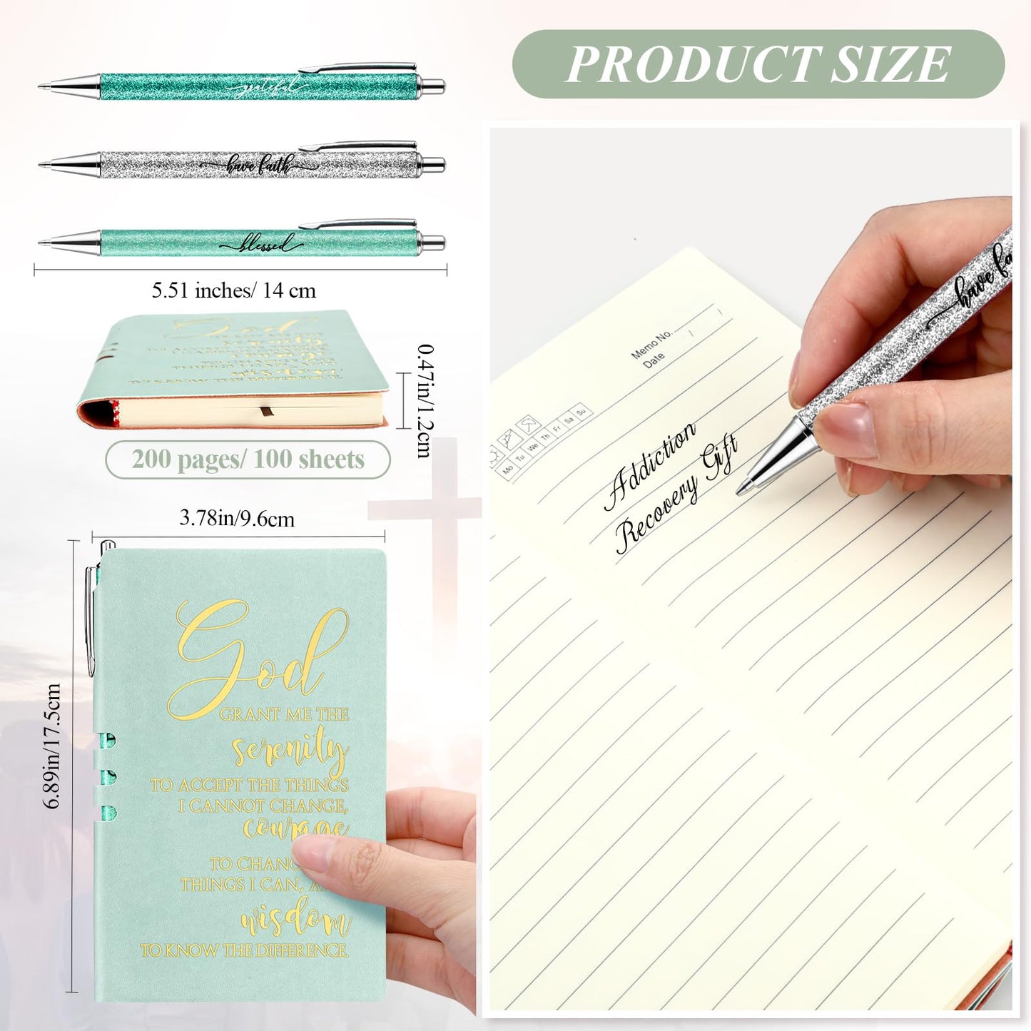 Spakon 5 Pcs Serenity Prayer Recovery Journal Gifts Christian Journal Christmas Sobriety Gifts for Women Leather Notebook 3 Ballpoint Pens with Box for Pastor's Wife Godmother Sunday School, Pink
