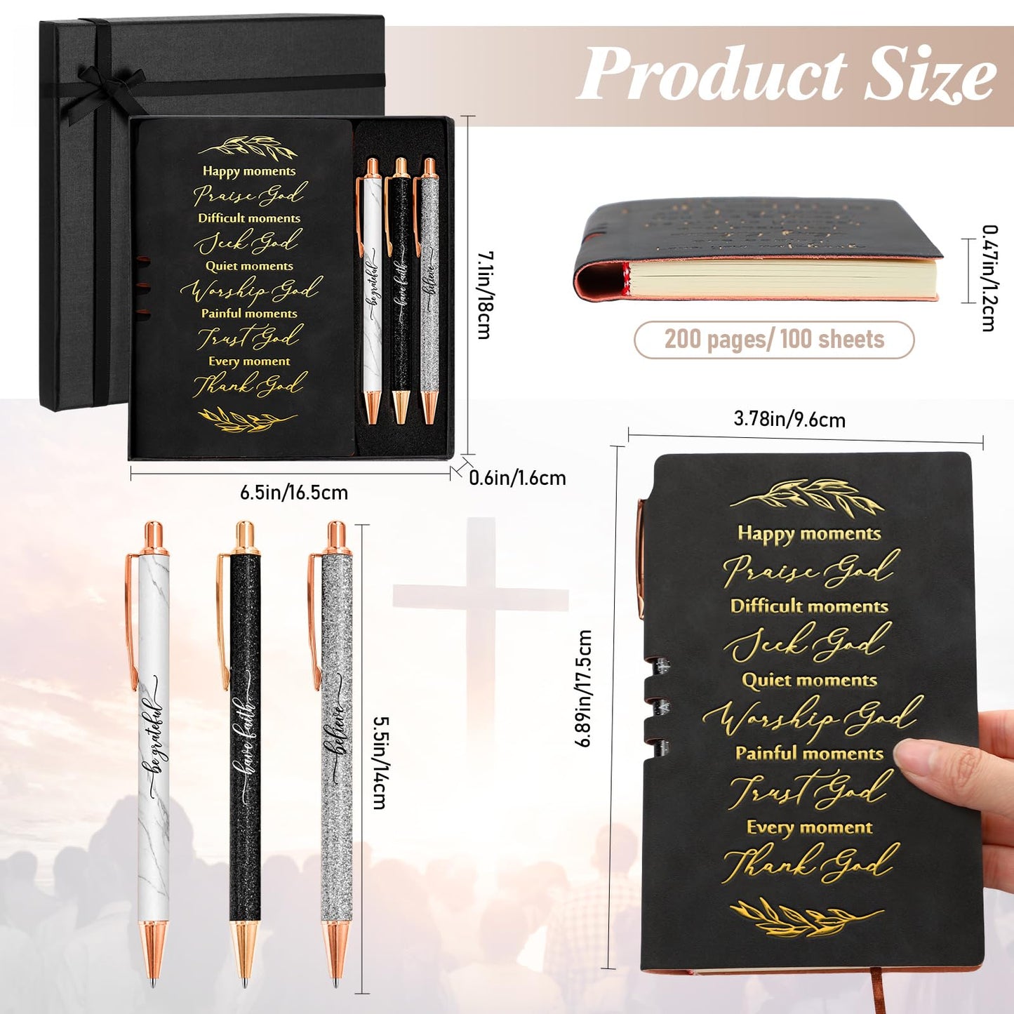 Spakon 5 Pcs Serenity Prayer Recovery Journal Gifts Christian Journal Christmas Sobriety Gifts for Women Leather Notebook 3 Ballpoint Pens with Box for Pastor's Wife Godmother Sunday School, Pink