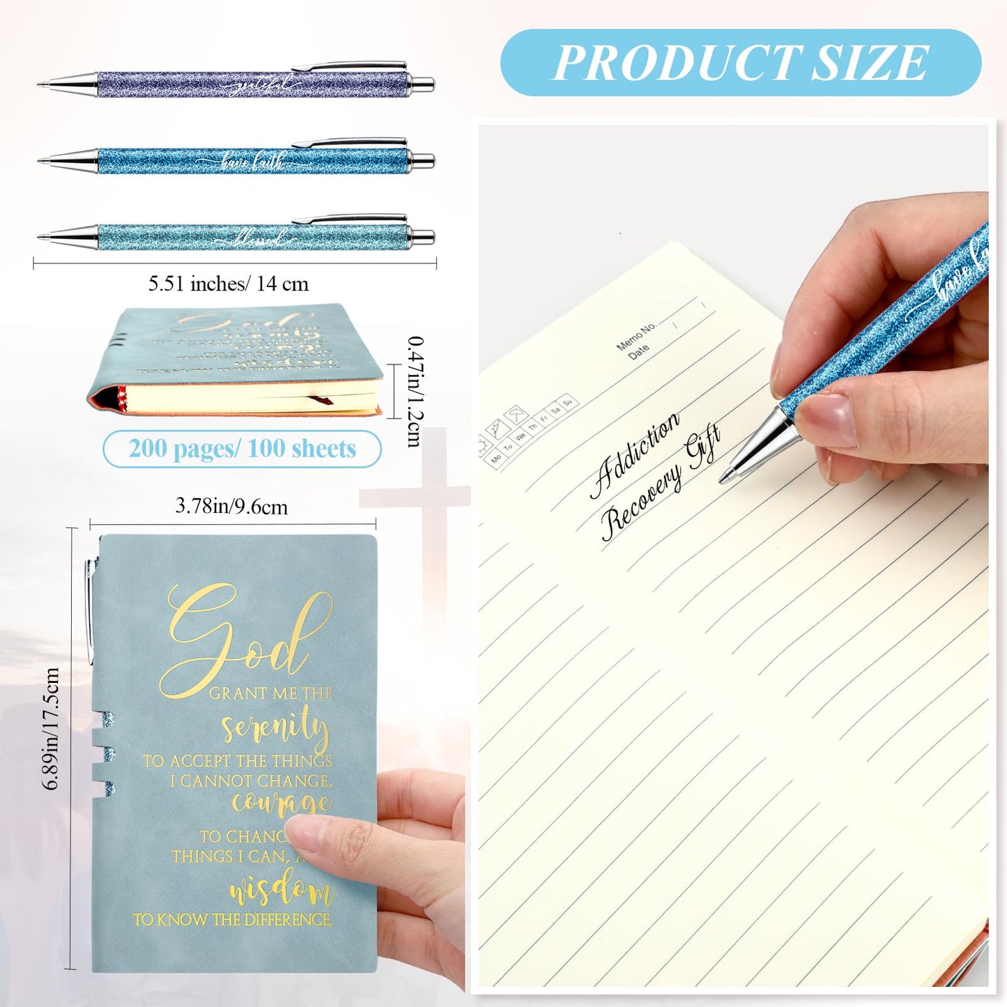 Spakon 5 Pcs Serenity Prayer Recovery Journal Gifts Christian Journal Christmas Sobriety Gifts for Women Leather Notebook 3 Ballpoint Pens with Box for Pastor's Wife Godmother Sunday School, Pink
