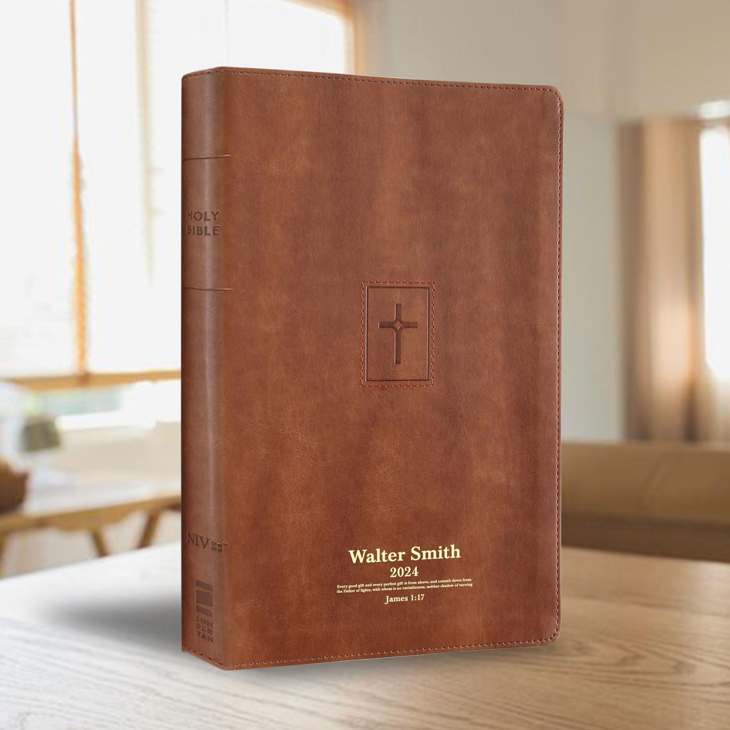 Personalized NIV Thinline Holy Bible Faux Leather Large Print Size | Custom with Name, Date or Text | Gift for Christian & Religious Celebrations | Brown