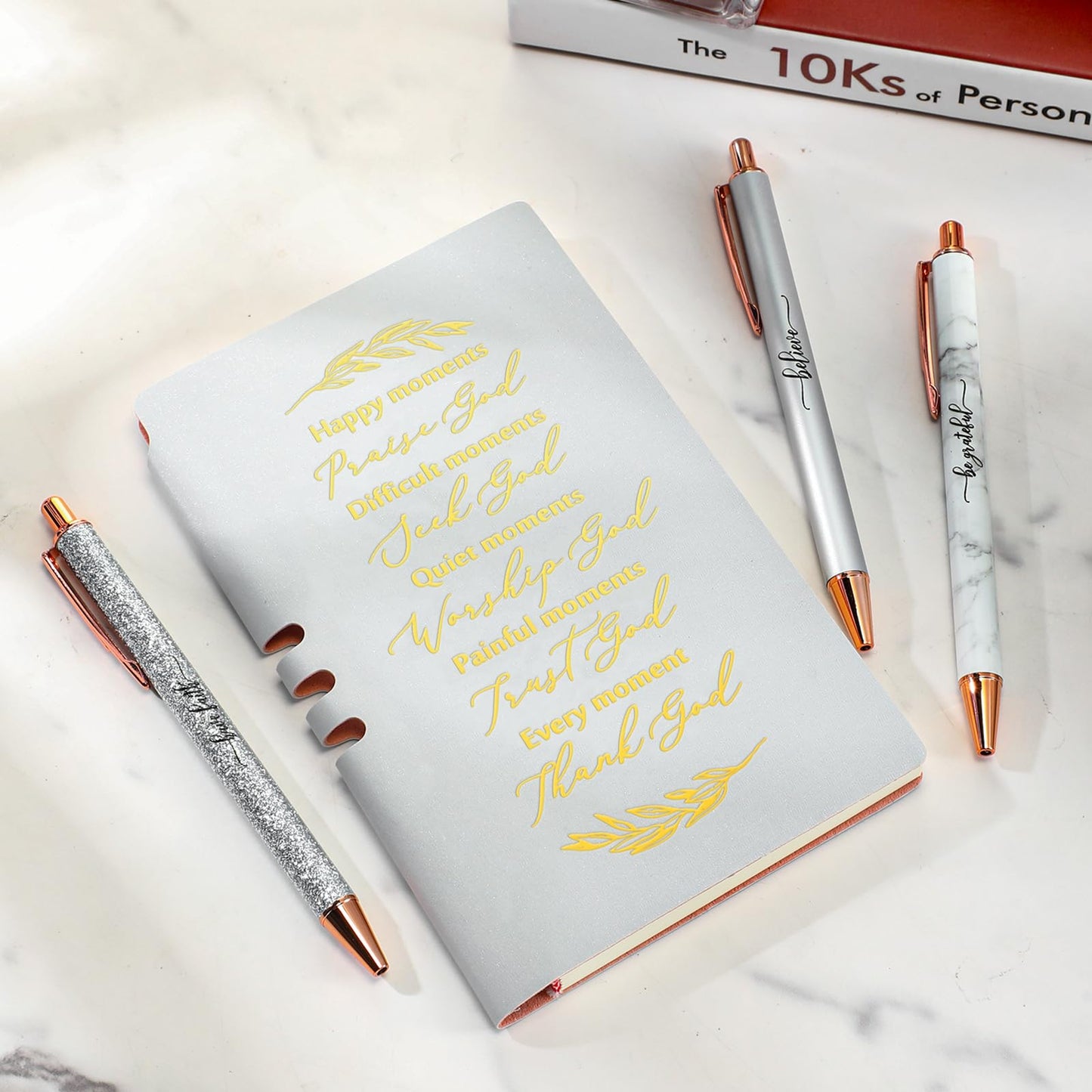 Spakon 5 Pcs Serenity Prayer Recovery Journal Gifts Christian Journal Christmas Sobriety Gifts for Women Leather Notebook 3 Ballpoint Pens with Box for Pastor's Wife Godmother Sunday School, Pink