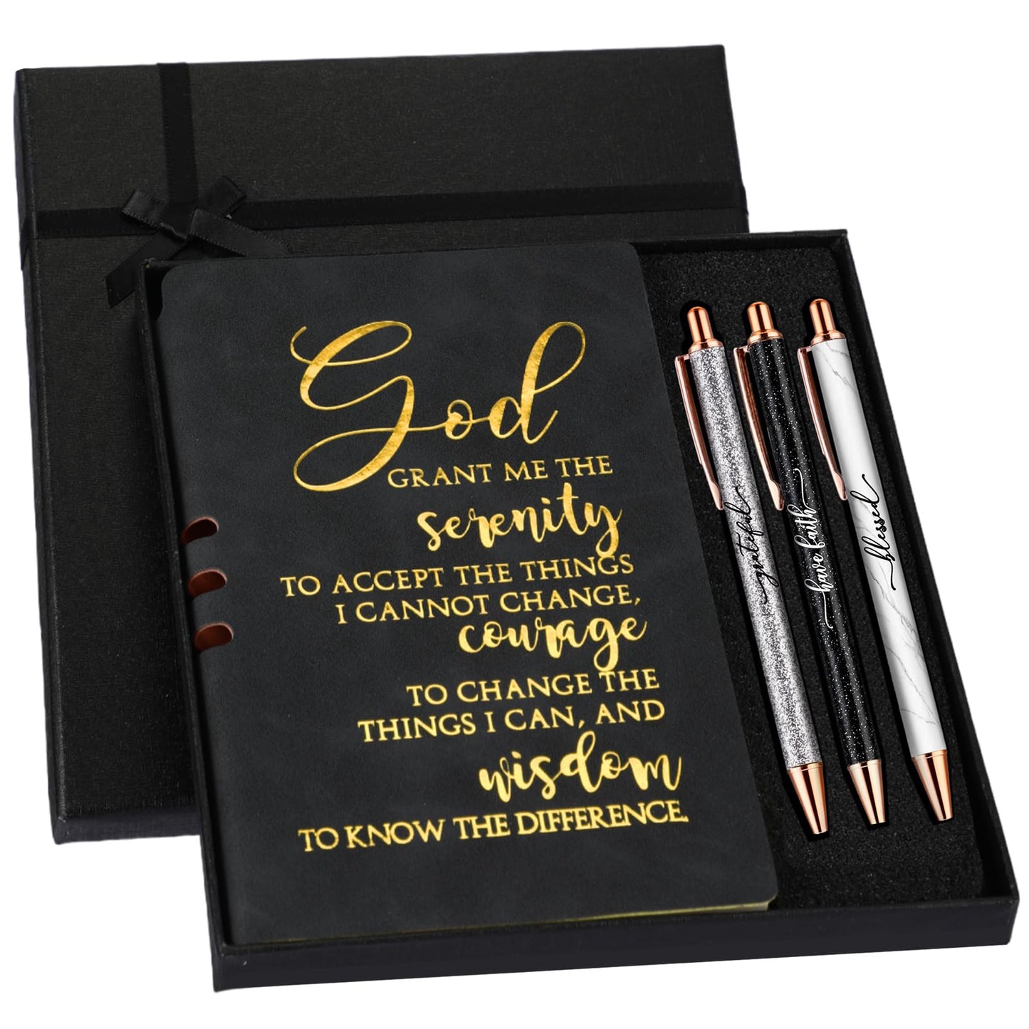 Spakon 5 Pcs Serenity Prayer Recovery Journal Gifts Christian Journal Christmas Sobriety Gifts for Women Leather Notebook 3 Ballpoint Pens with Box for Pastor's Wife Godmother Sunday School, Pink