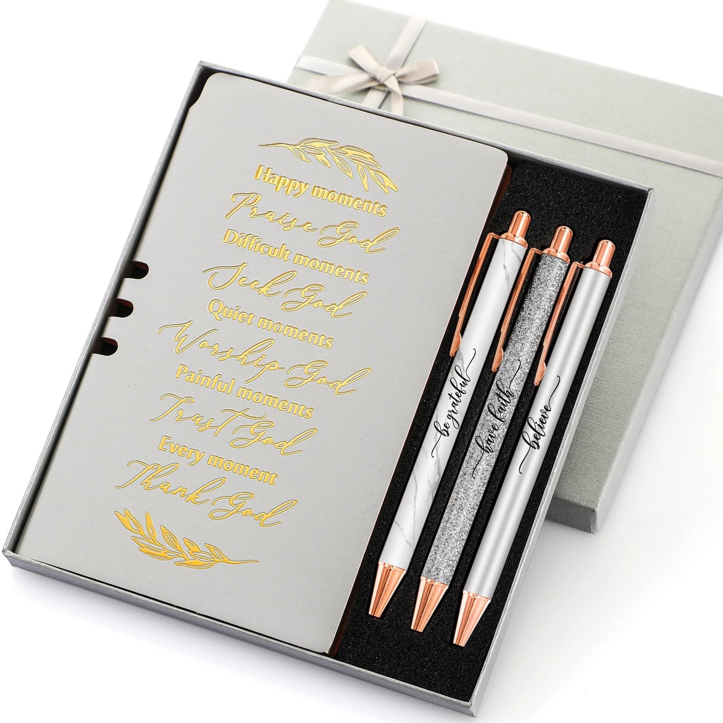 Spakon 5 Pcs Serenity Prayer Recovery Journal Gifts Christian Journal Christmas Sobriety Gifts for Women Leather Notebook 3 Ballpoint Pens with Box for Pastor's Wife Godmother Sunday School, Pink