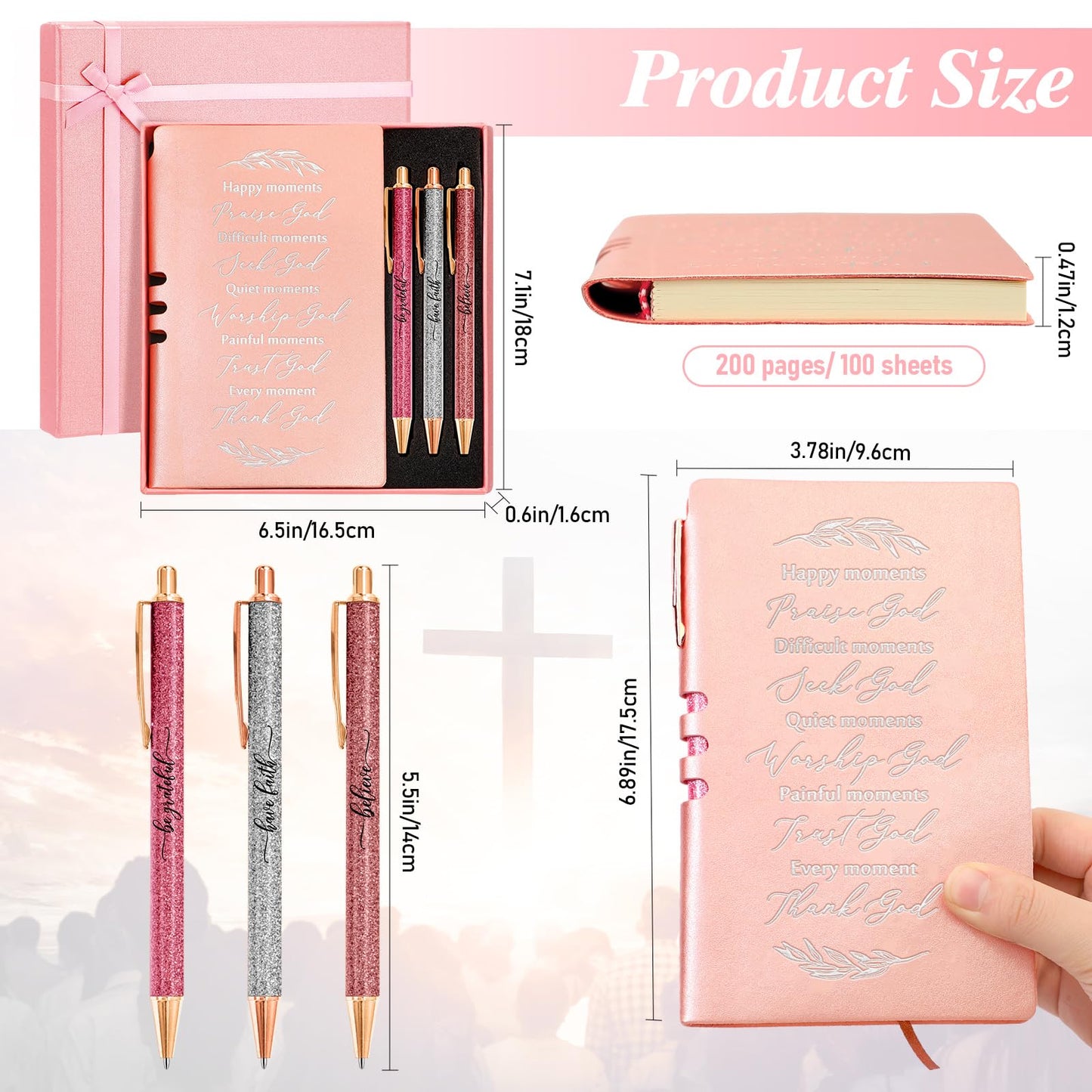 Spakon 5 Pcs Serenity Prayer Recovery Journal Gifts Christian Journal Christmas Sobriety Gifts for Women Leather Notebook 3 Ballpoint Pens with Box for Pastor's Wife Godmother Sunday School, Pink