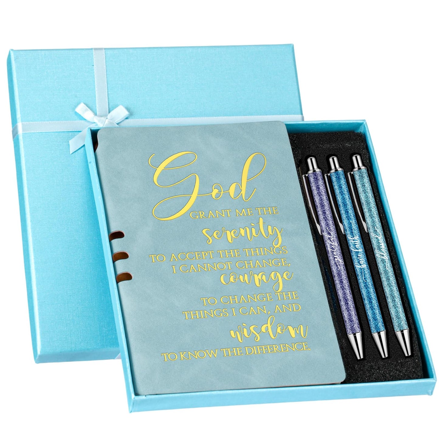 Spakon 5 Pcs Serenity Prayer Recovery Journal Gifts Christian Journal Christmas Sobriety Gifts for Women Leather Notebook 3 Ballpoint Pens with Box for Pastor's Wife Godmother Sunday School, Pink