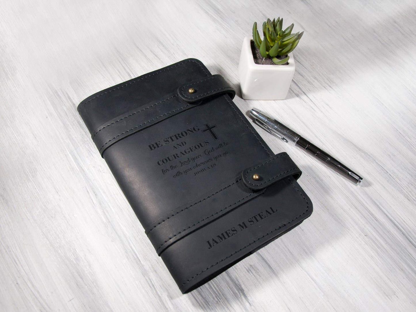 Personalized Leather Journal Prayer Journal Bible Study Journal Mens Leather Journal Custom Notebook Cover Christian Gift for Man or Woman Engraved Notebook Refillable Journal