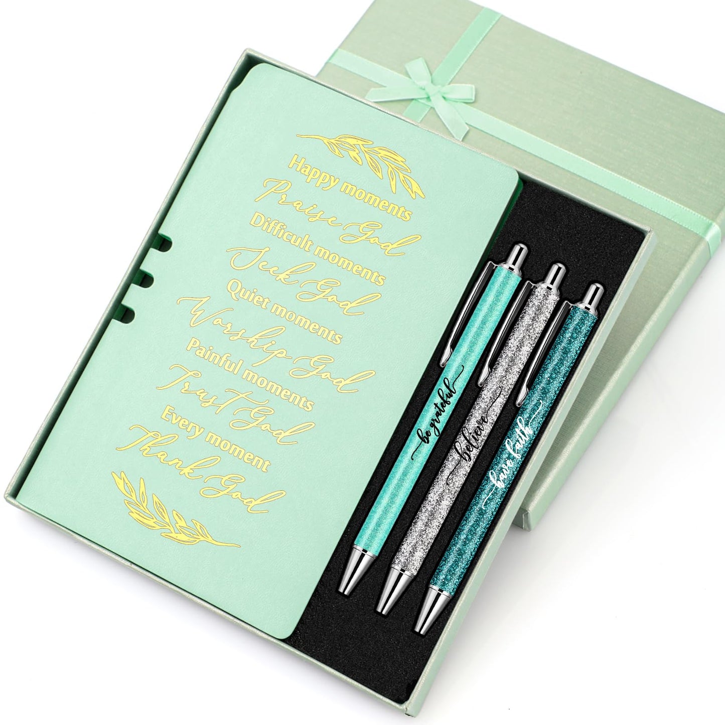 Spakon 5 Pcs Serenity Prayer Recovery Journal Gifts Christian Journal Christmas Sobriety Gifts for Women Leather Notebook 3 Ballpoint Pens with Box for Pastor's Wife Godmother Sunday School, Pink
