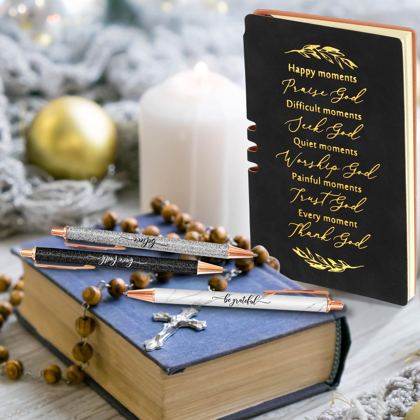 Spakon 5 Pcs Serenity Prayer Recovery Journal Gifts Christian Journal Christmas Sobriety Gifts for Women Leather Notebook 3 Ballpoint Pens with Box for Pastor's Wife Godmother Sunday School, Pink