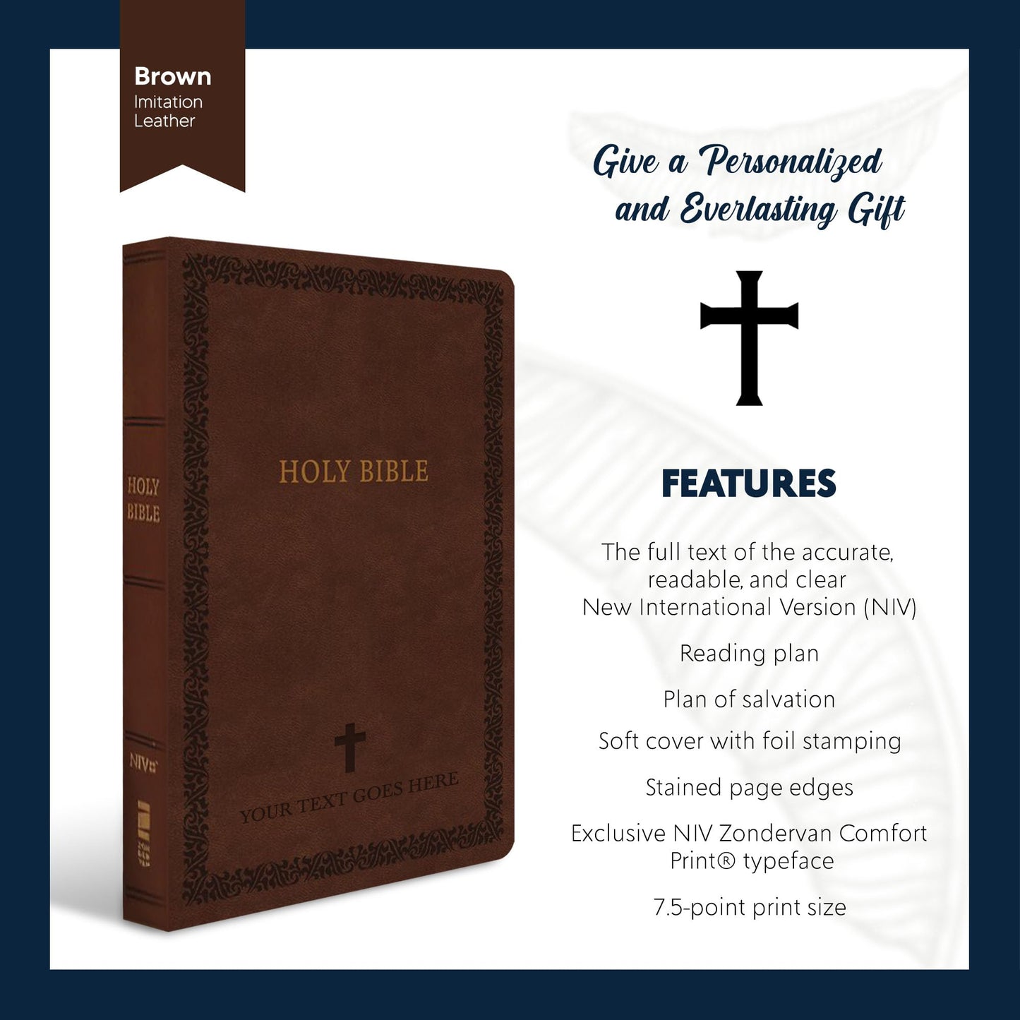 Personalized NIV Thinline Holy Bible Faux Leather Large Print Size | Custom with Name, Date or Text | Gift for Christian & Religious Celebrations | Brown