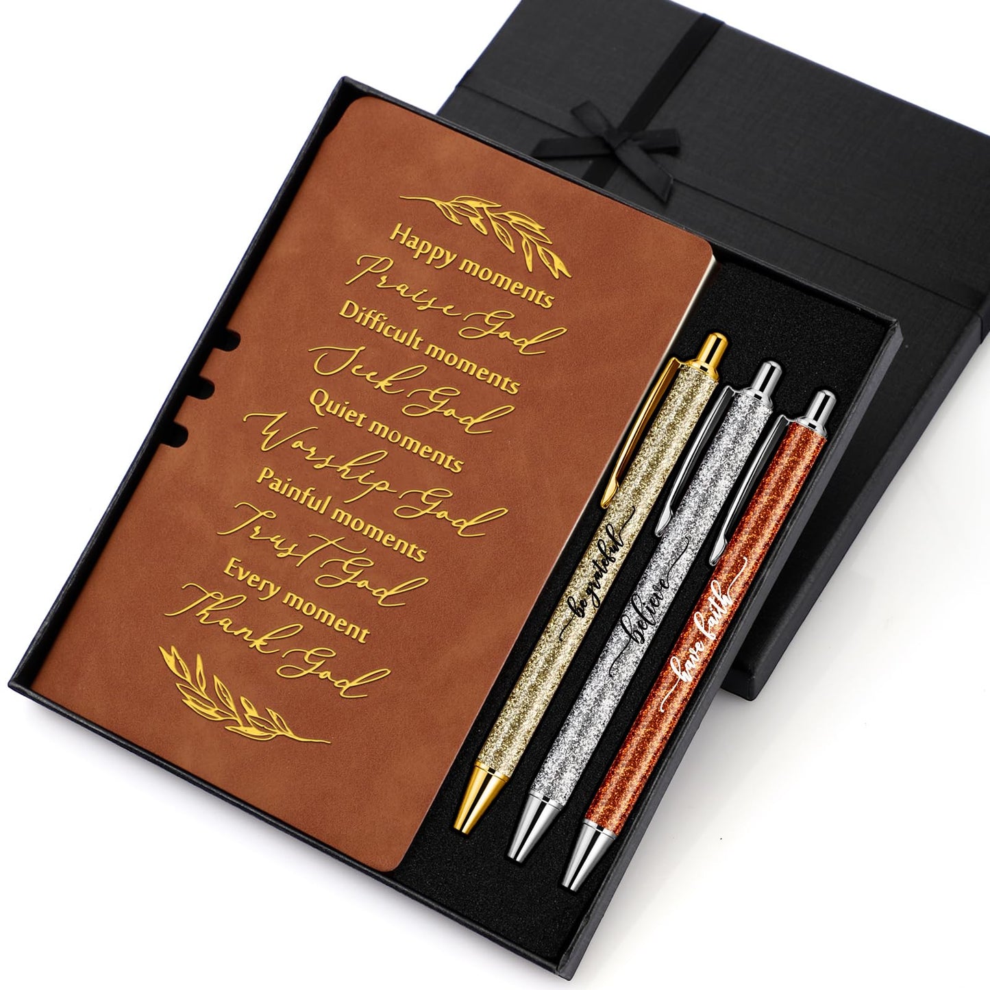 Spakon 5 Pcs Serenity Prayer Recovery Journal Gifts Christian Journal Christmas Sobriety Gifts for Women Leather Notebook 3 Ballpoint Pens with Box for Pastor's Wife Godmother Sunday School, Pink