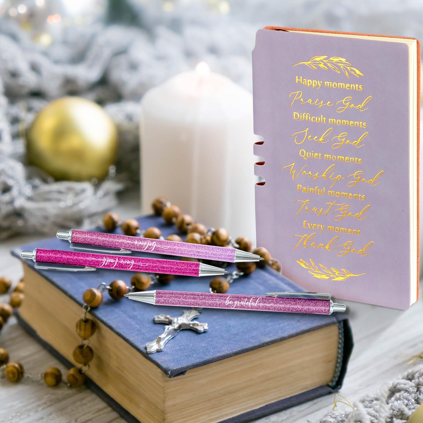 Spakon 5 Pcs Serenity Prayer Recovery Journal Gifts Christian Journal Christmas Sobriety Gifts for Women Leather Notebook 3 Ballpoint Pens with Box for Pastor's Wife Godmother Sunday School, Pink