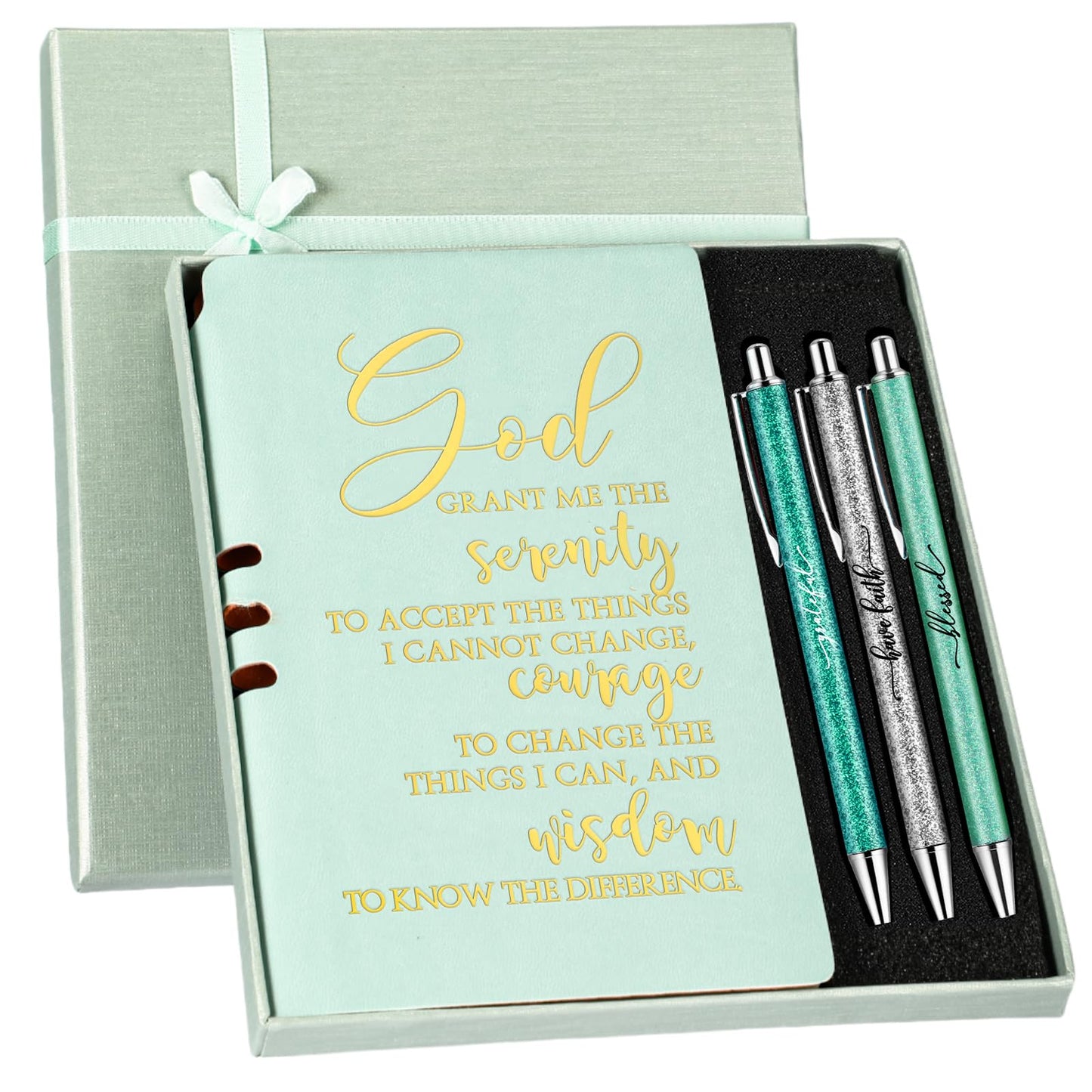 Spakon 5 Pcs Serenity Prayer Recovery Journal Gifts Christian Journal Christmas Sobriety Gifts for Women Leather Notebook 3 Ballpoint Pens with Box for Pastor's Wife Godmother Sunday School, Pink
