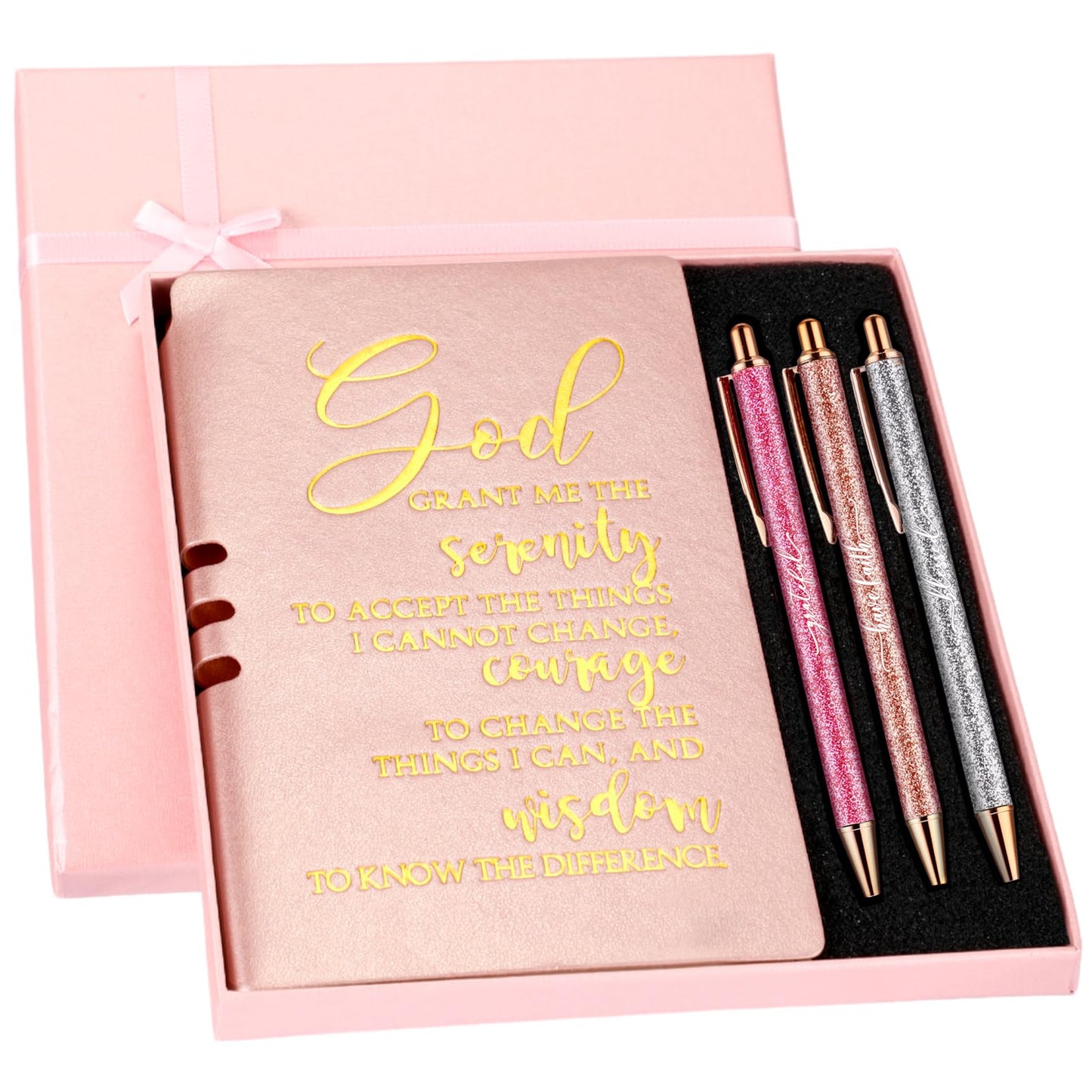 Spakon 5 Pcs Serenity Prayer Recovery Journal Gifts Christian Journal Christmas Sobriety Gifts for Women Leather Notebook 3 Ballpoint Pens with Box for Pastor's Wife Godmother Sunday School, Pink