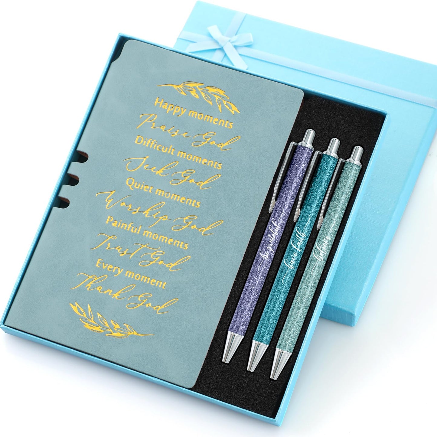 Spakon 5 Pcs Serenity Prayer Recovery Journal Gifts Christian Journal Christmas Sobriety Gifts for Women Leather Notebook 3 Ballpoint Pens with Box for Pastor's Wife Godmother Sunday School, Pink