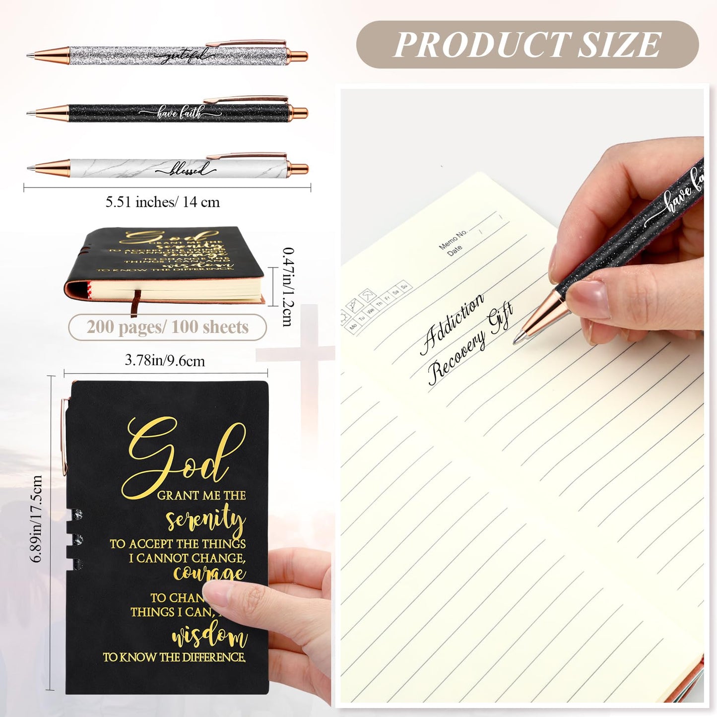 Spakon 5 Pcs Serenity Prayer Recovery Journal Gifts Christian Journal Christmas Sobriety Gifts for Women Leather Notebook 3 Ballpoint Pens with Box for Pastor's Wife Godmother Sunday School, Pink