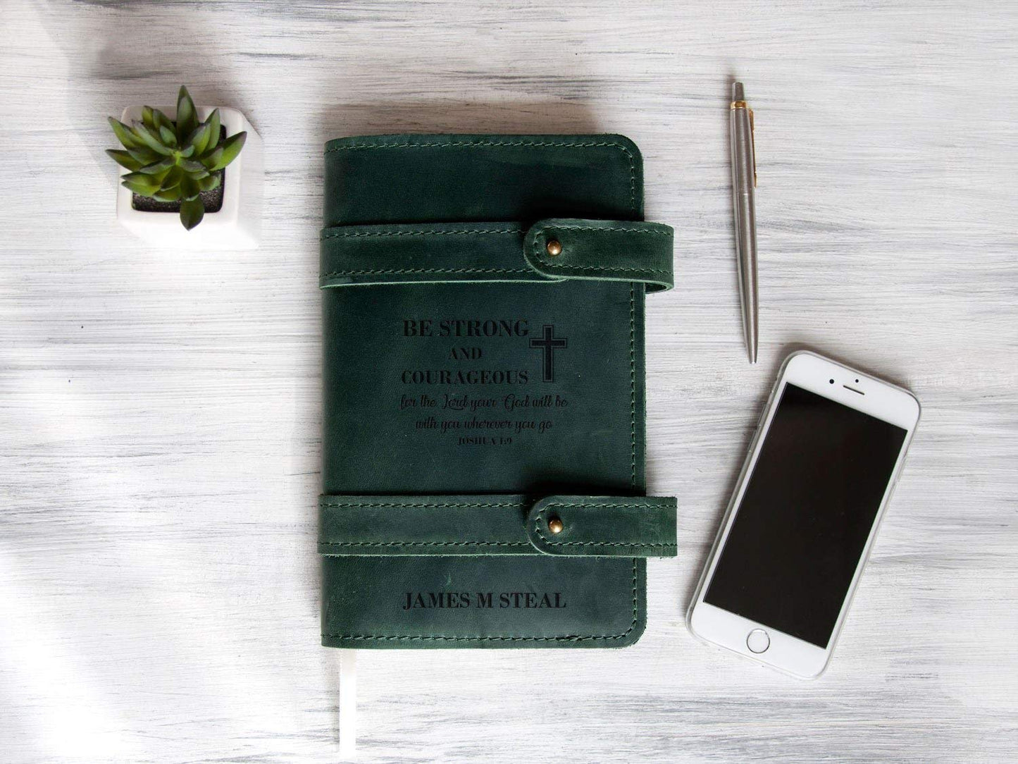 Personalized Leather Journal Prayer Journal Bible Study Journal Mens Leather Journal Custom Notebook Cover Christian Gift for Man or Woman Engraved Notebook Refillable Journal