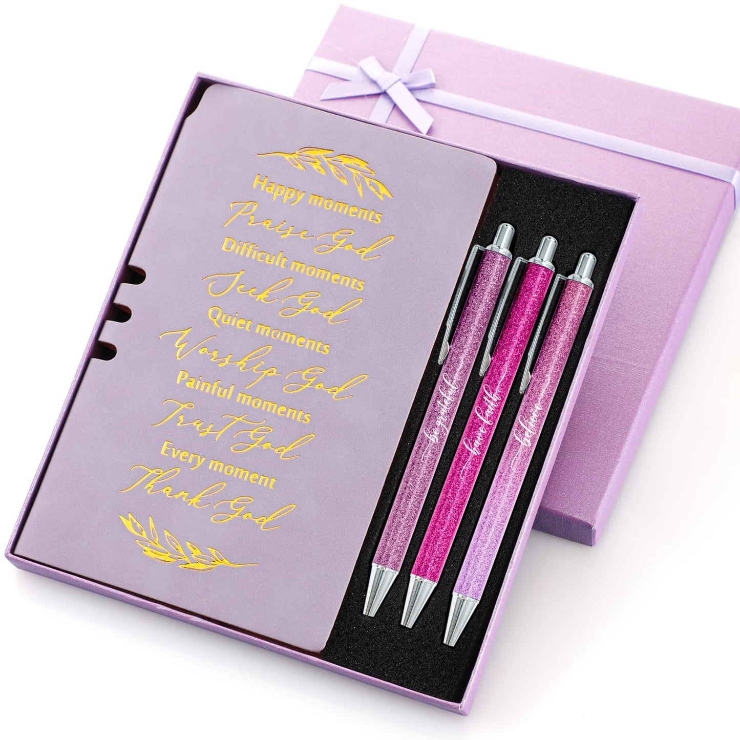 Spakon 5 Pcs Serenity Prayer Recovery Journal Gifts Christian Journal Christmas Sobriety Gifts for Women Leather Notebook 3 Ballpoint Pens with Box for Pastor's Wife Godmother Sunday School, Pink