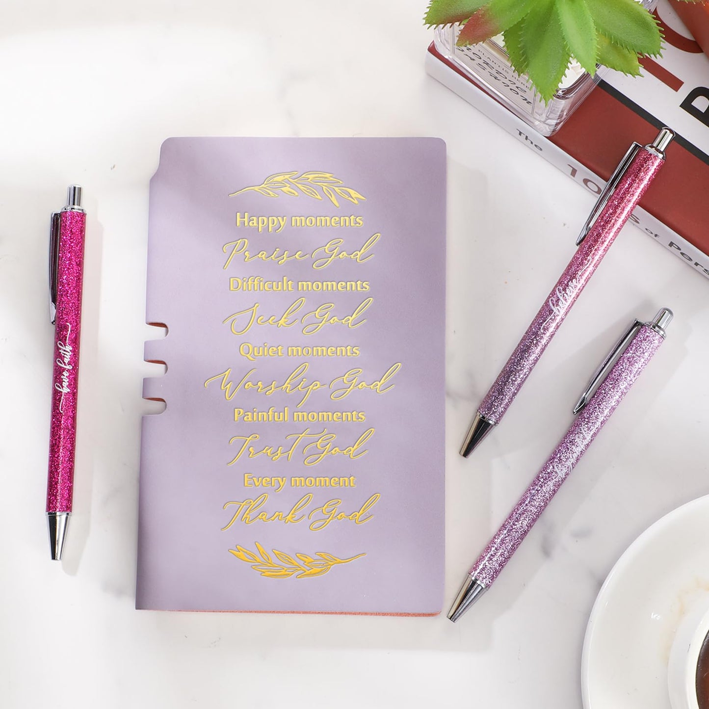 Spakon 5 Pcs Serenity Prayer Recovery Journal Gifts Christian Journal Christmas Sobriety Gifts for Women Leather Notebook 3 Ballpoint Pens with Box for Pastor's Wife Godmother Sunday School, Pink
