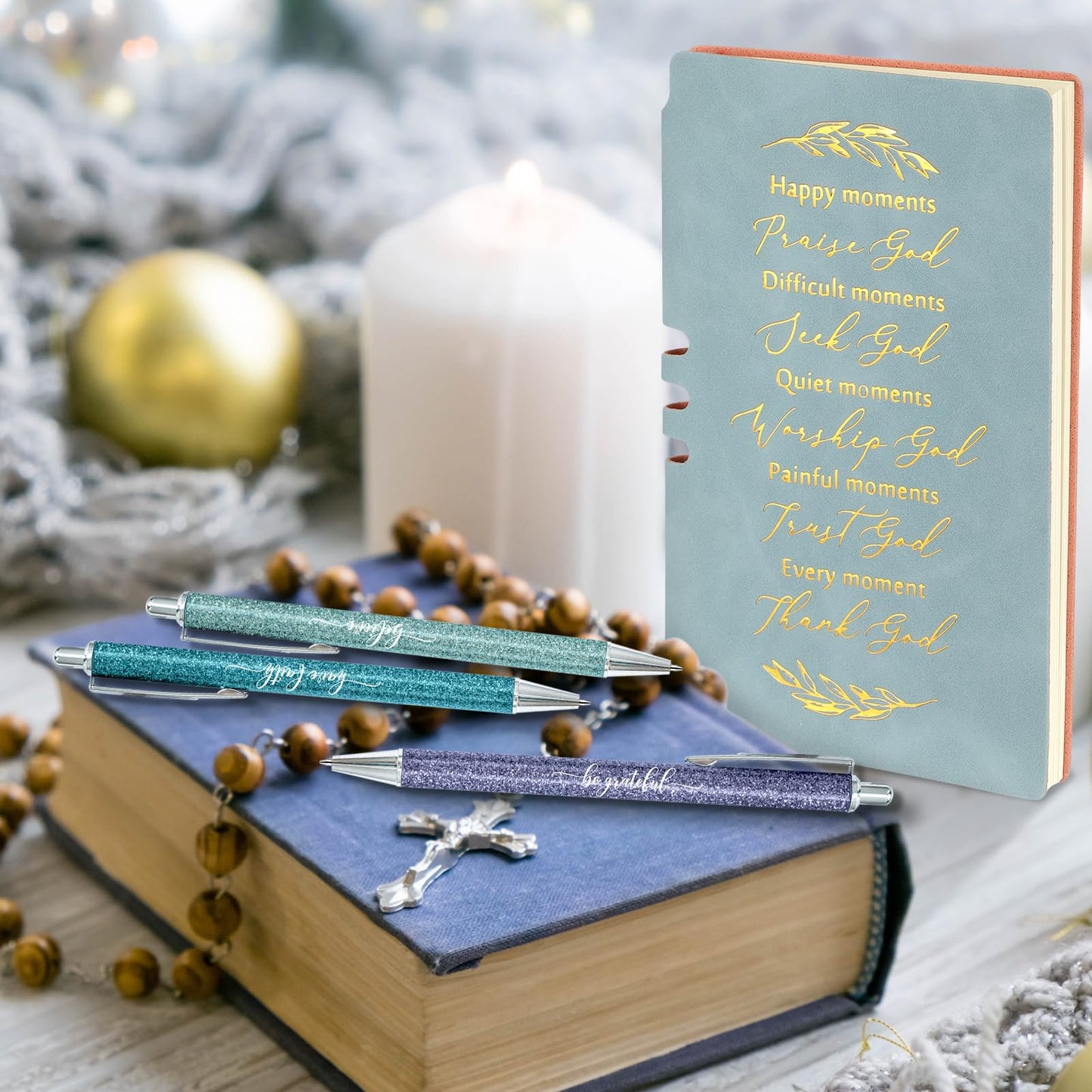 Spakon 5 Pcs Serenity Prayer Recovery Journal Gifts Christian Journal Christmas Sobriety Gifts for Women Leather Notebook 3 Ballpoint Pens with Box for Pastor's Wife Godmother Sunday School, Pink