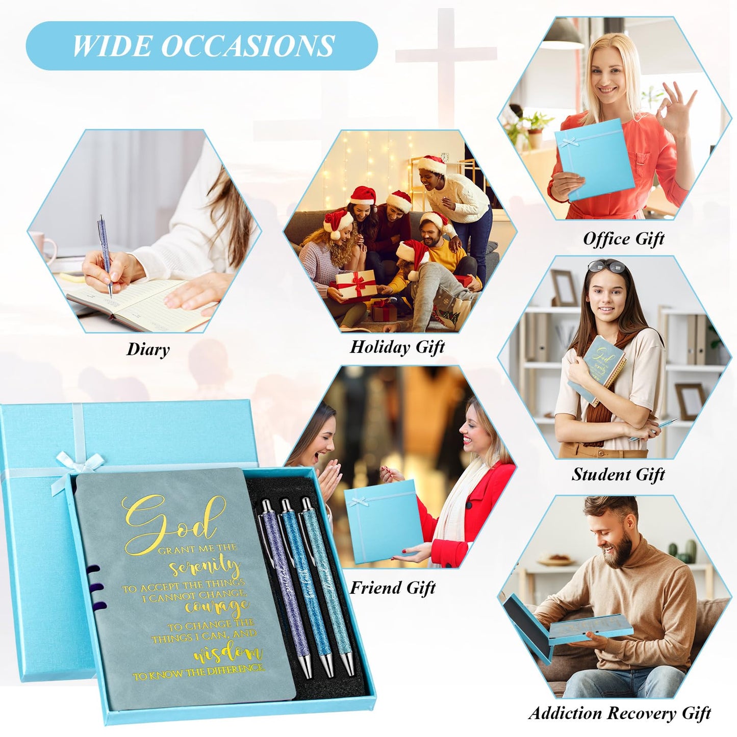 Spakon 5 Pcs Serenity Prayer Recovery Journal Gifts Christian Journal Christmas Sobriety Gifts for Women Leather Notebook 3 Ballpoint Pens with Box for Pastor's Wife Godmother Sunday School, Pink