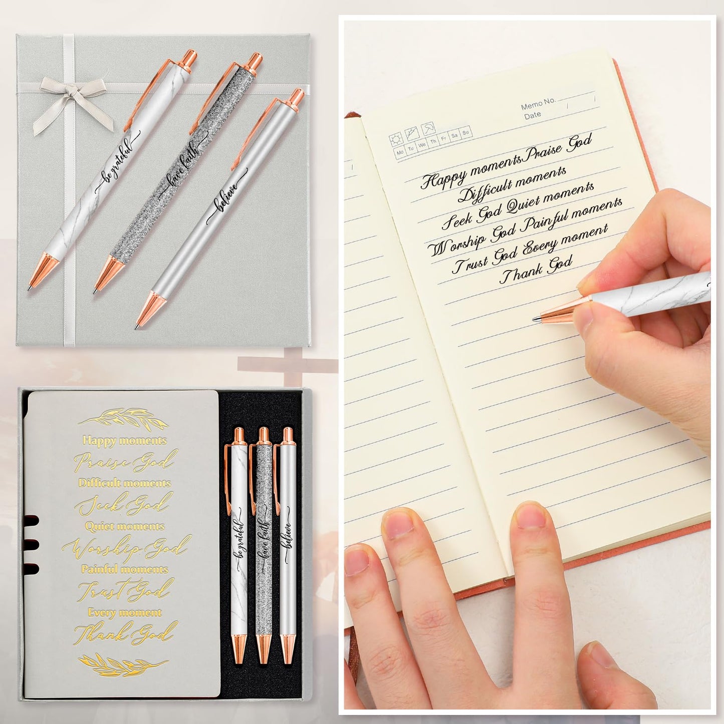 Spakon 5 Pcs Serenity Prayer Recovery Journal Gifts Christian Journal Christmas Sobriety Gifts for Women Leather Notebook 3 Ballpoint Pens with Box for Pastor's Wife Godmother Sunday School, Pink