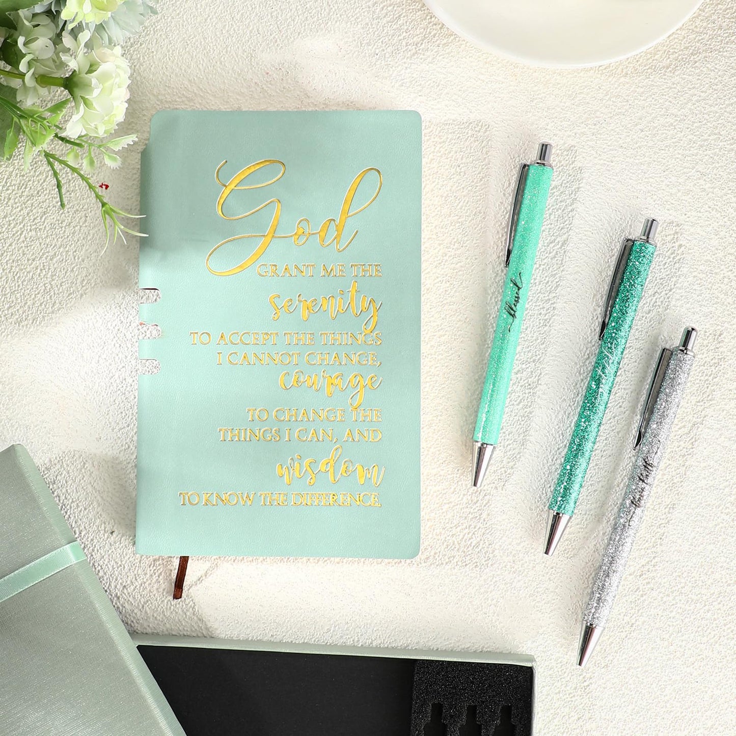Spakon 5 Pcs Serenity Prayer Recovery Journal Gifts Christian Journal Christmas Sobriety Gifts for Women Leather Notebook 3 Ballpoint Pens with Box for Pastor's Wife Godmother Sunday School, Pink