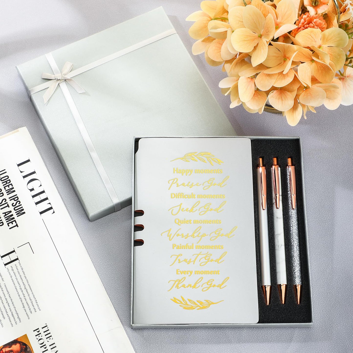 Spakon 5 Pcs Serenity Prayer Recovery Journal Gifts Christian Journal Christmas Sobriety Gifts for Women Leather Notebook 3 Ballpoint Pens with Box for Pastor's Wife Godmother Sunday School, Pink