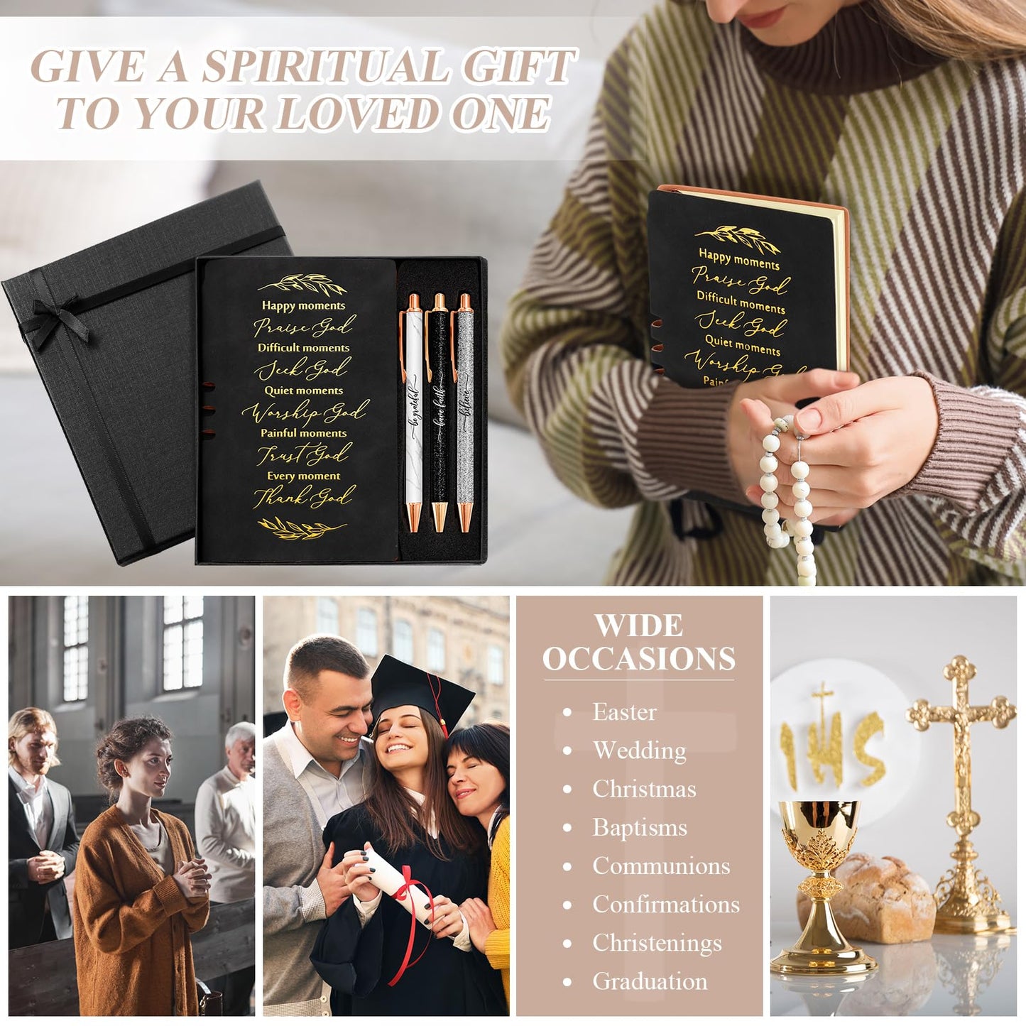 Spakon 5 Pcs Serenity Prayer Recovery Journal Gifts Christian Journal Christmas Sobriety Gifts for Women Leather Notebook 3 Ballpoint Pens with Box for Pastor's Wife Godmother Sunday School, Pink