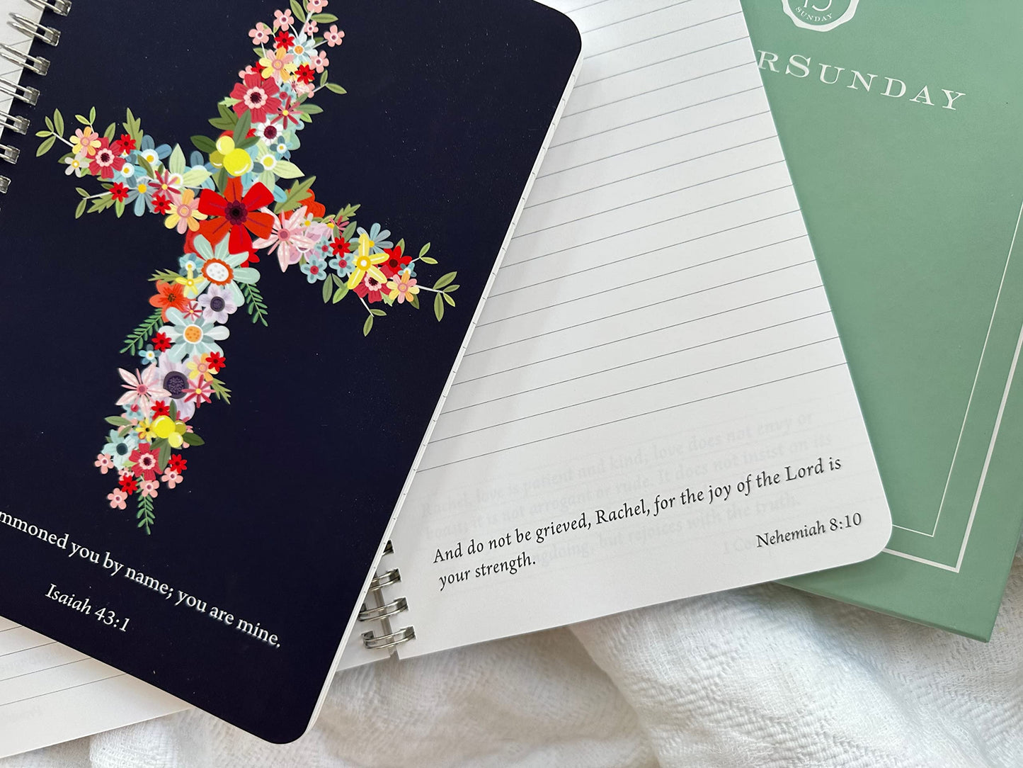 Women's Personalized Scripture Journal - Bible Journal - Prayer Journal For Women - Daily Devotional Custom Journaling Notebook Diary (Navy Floral Cross)