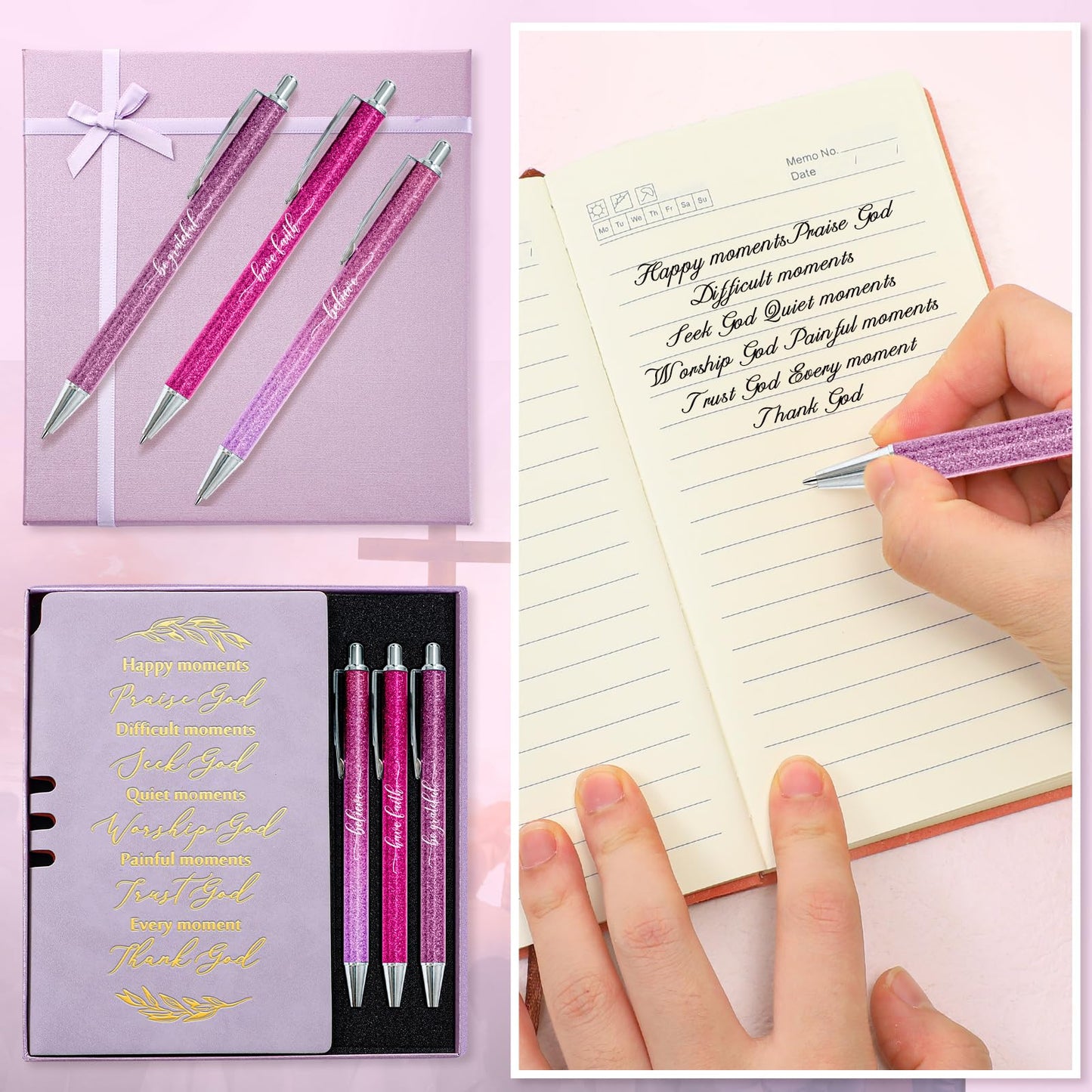 Spakon 5 Pcs Serenity Prayer Recovery Journal Gifts Christian Journal Christmas Sobriety Gifts for Women Leather Notebook 3 Ballpoint Pens with Box for Pastor's Wife Godmother Sunday School, Pink