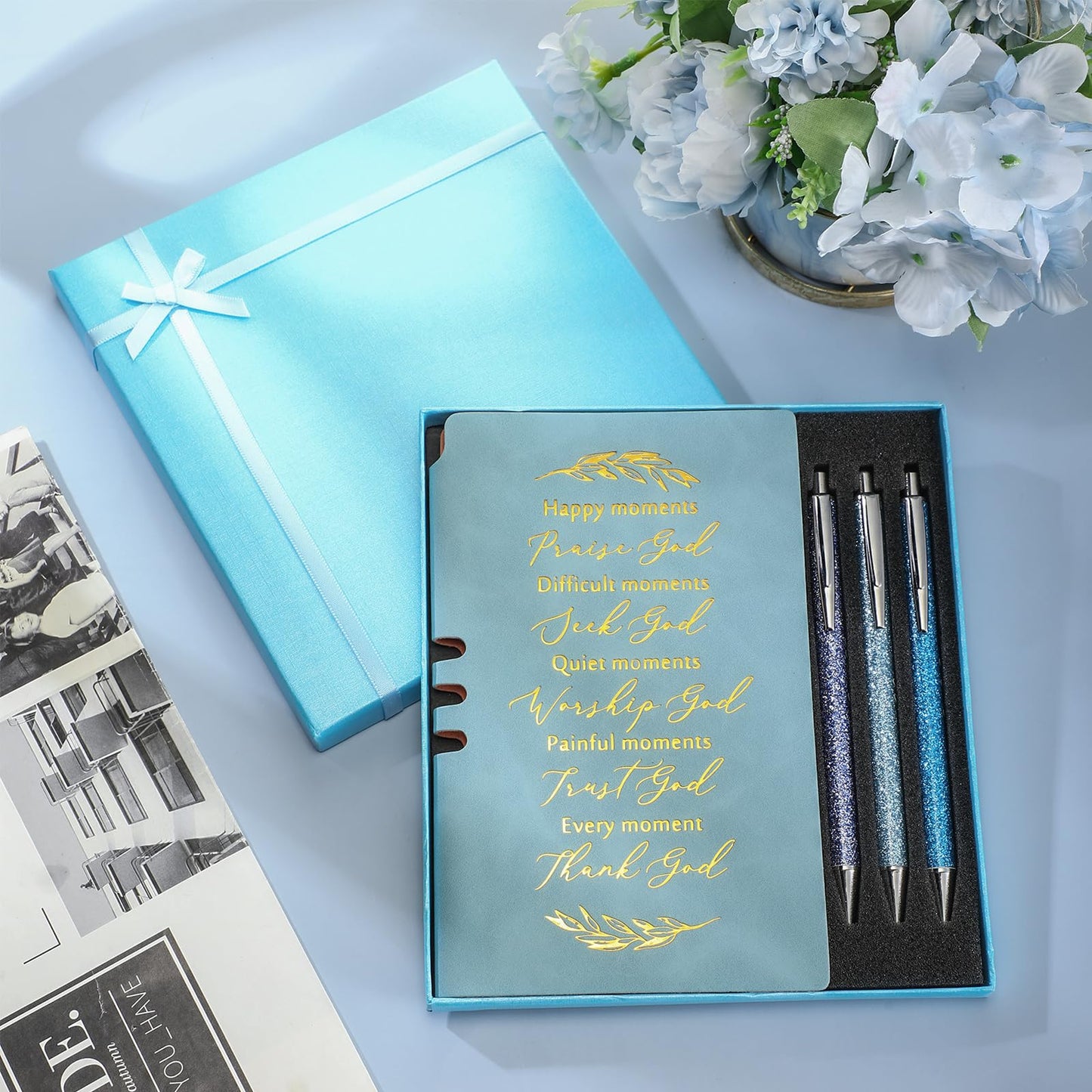 Spakon 5 Pcs Serenity Prayer Recovery Journal Gifts Christian Journal Christmas Sobriety Gifts for Women Leather Notebook 3 Ballpoint Pens with Box for Pastor's Wife Godmother Sunday School, Pink