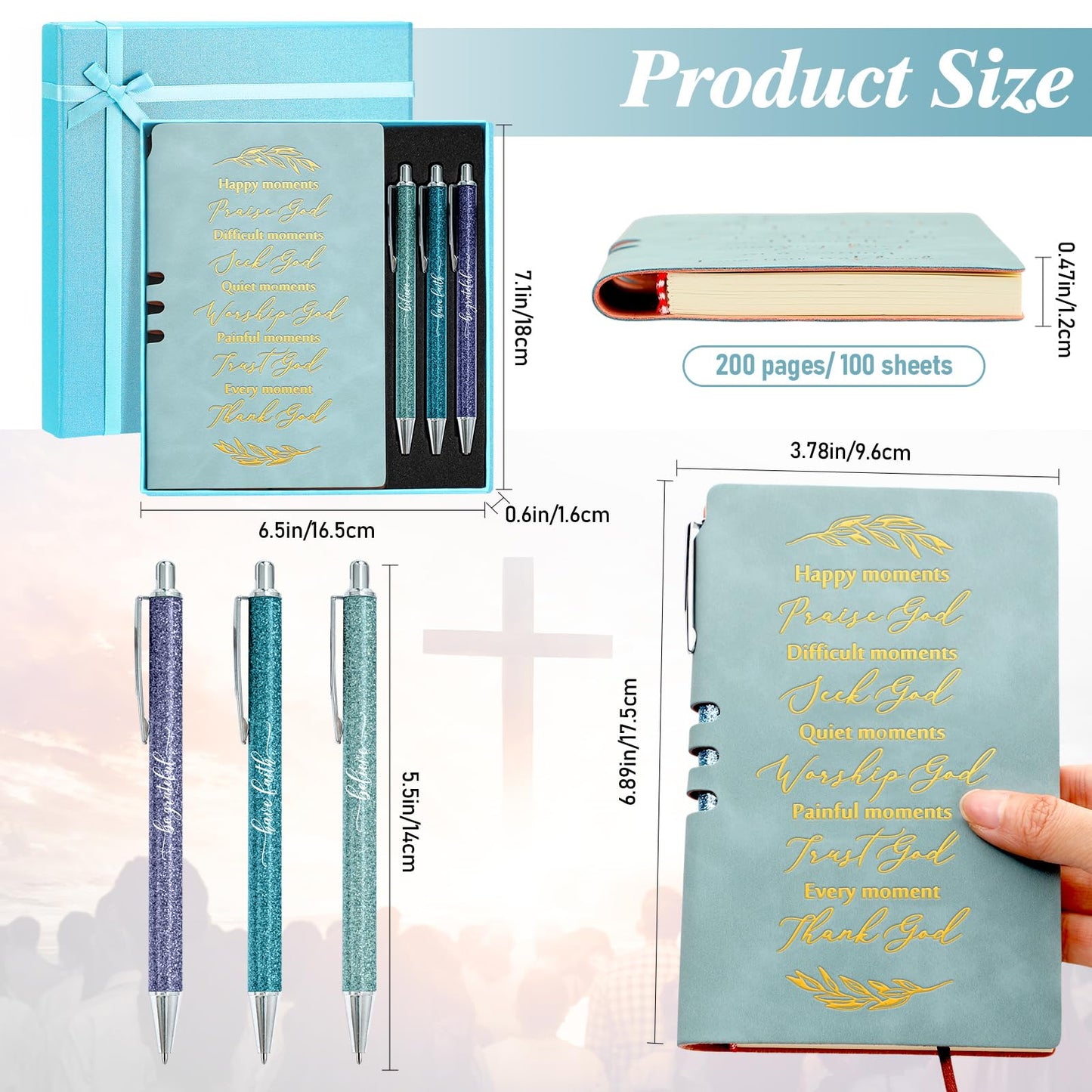 Spakon 5 Pcs Serenity Prayer Recovery Journal Gifts Christian Journal Christmas Sobriety Gifts for Women Leather Notebook 3 Ballpoint Pens with Box for Pastor's Wife Godmother Sunday School, Pink
