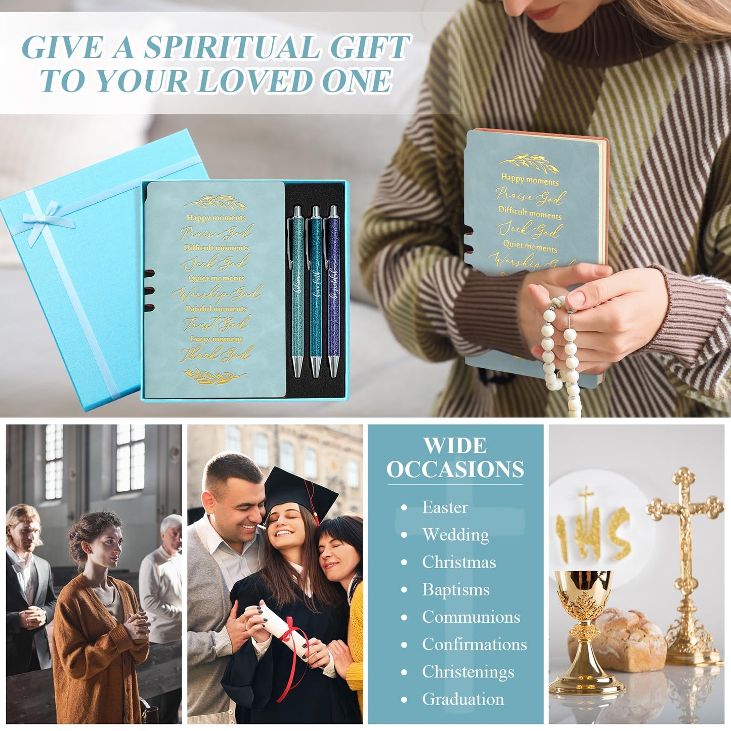 Spakon 5 Pcs Serenity Prayer Recovery Journal Gifts Christian Journal Christmas Sobriety Gifts for Women Leather Notebook 3 Ballpoint Pens with Box for Pastor's Wife Godmother Sunday School, Pink