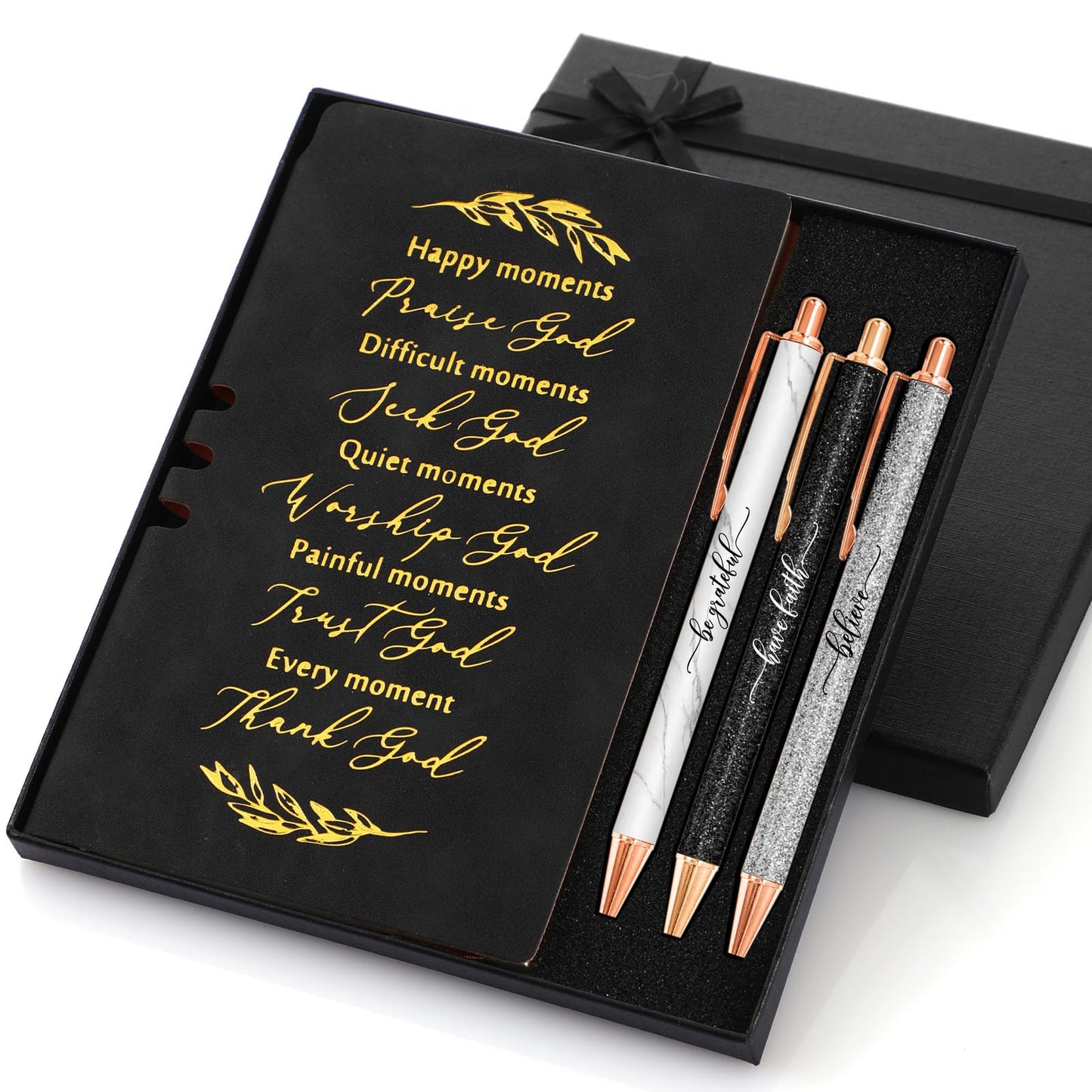 Spakon 5 Pcs Serenity Prayer Recovery Journal Gifts Christian Journal Christmas Sobriety Gifts for Women Leather Notebook 3 Ballpoint Pens with Box for Pastor's Wife Godmother Sunday School, Pink