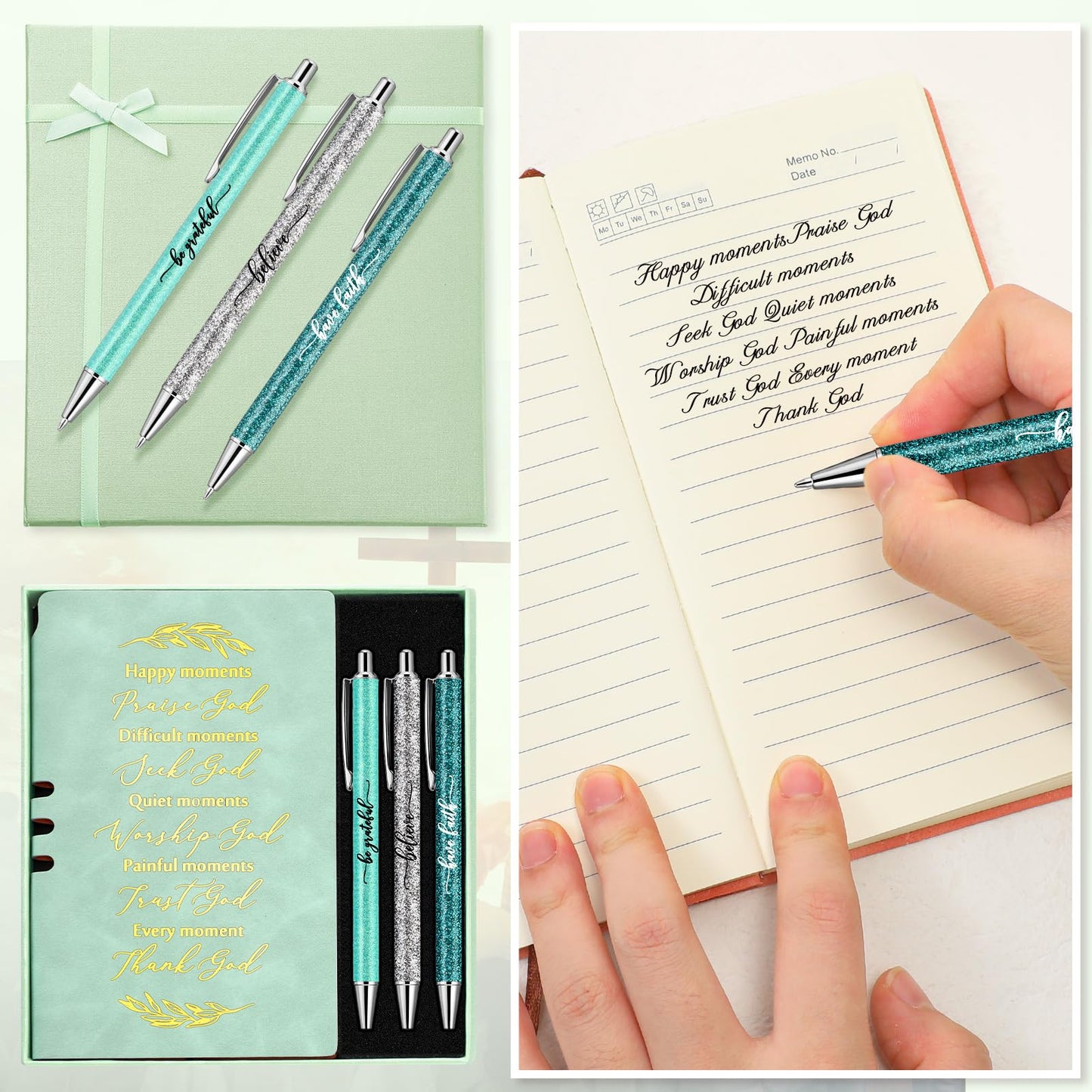 Spakon 5 Pcs Serenity Prayer Recovery Journal Gifts Christian Journal Christmas Sobriety Gifts for Women Leather Notebook 3 Ballpoint Pens with Box for Pastor's Wife Godmother Sunday School, Pink