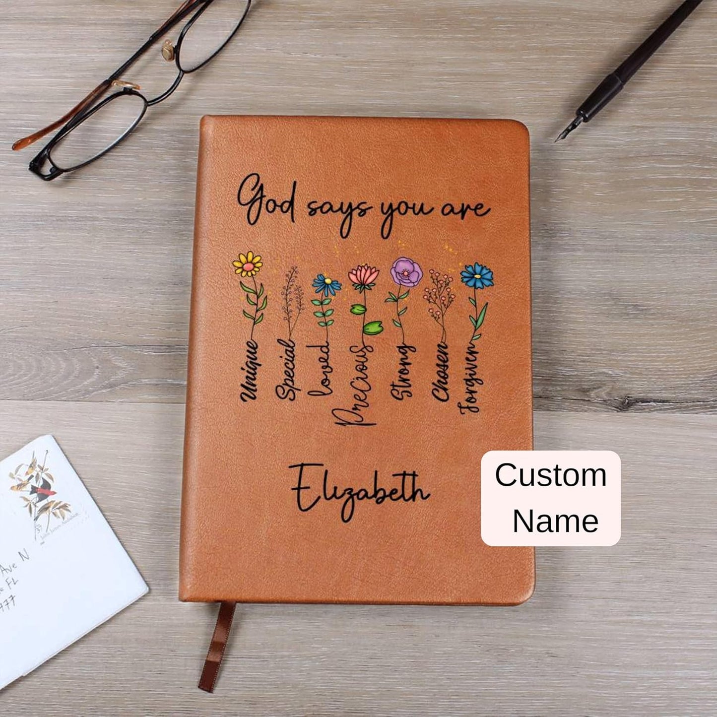 Personalized Prayer Journal for Woman or Man, Custom A5 Vegan Leather Notebook with Name, Religious Christian Gifts, Gratitude Journal, Devotionals for women, Bible Study Notebooks for Note Taking