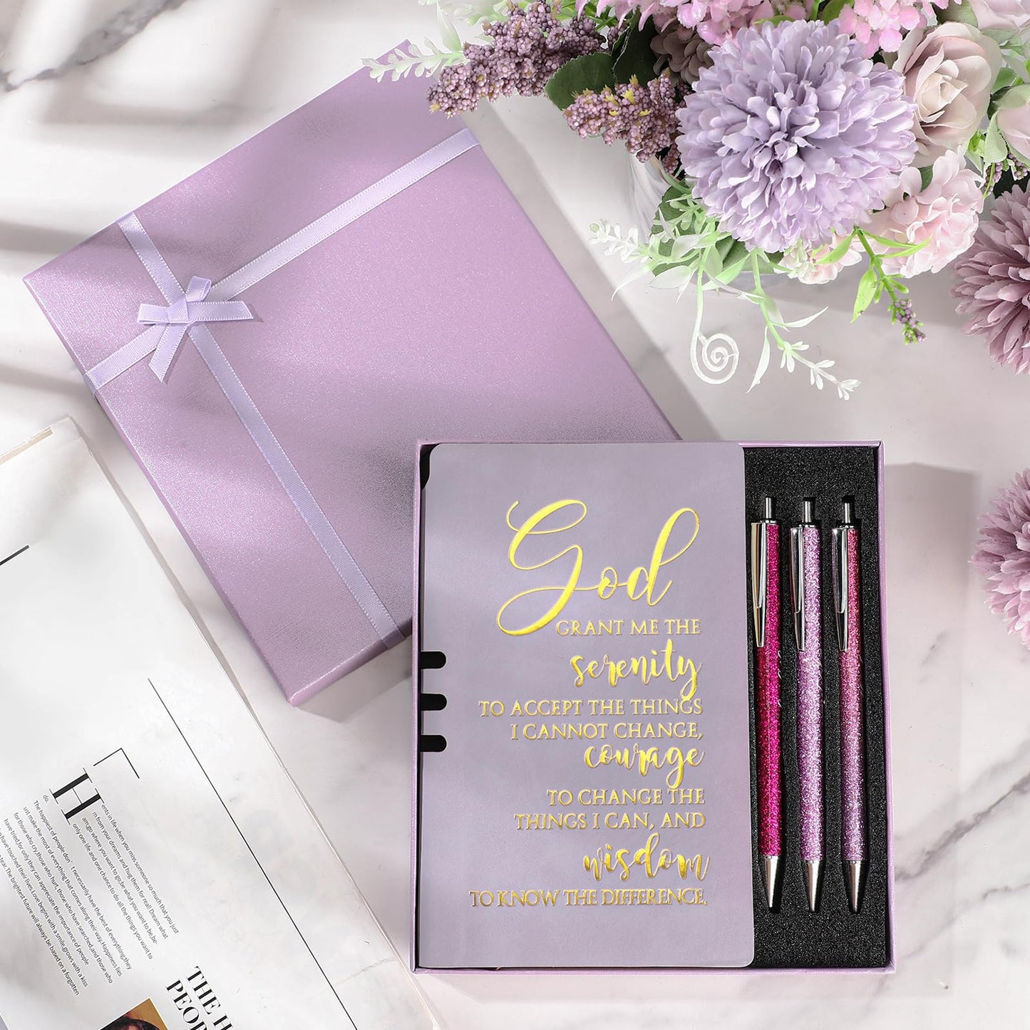 Spakon 5 Pcs Serenity Prayer Recovery Journal Gifts Christian Journal Christmas Sobriety Gifts for Women Leather Notebook 3 Ballpoint Pens with Box for Pastor's Wife Godmother Sunday School, Pink