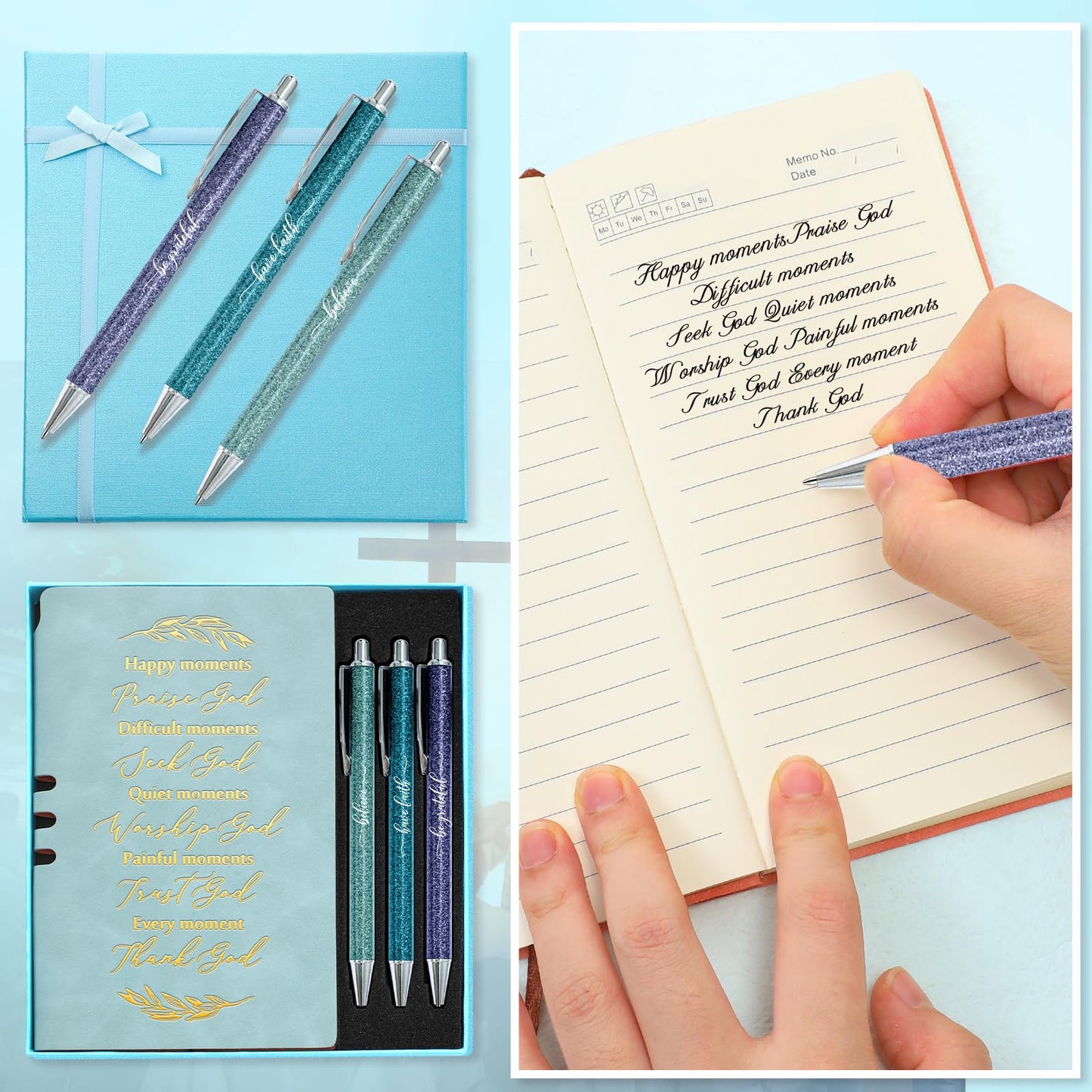 Spakon 5 Pcs Serenity Prayer Recovery Journal Gifts Christian Journal Christmas Sobriety Gifts for Women Leather Notebook 3 Ballpoint Pens with Box for Pastor's Wife Godmother Sunday School, Pink