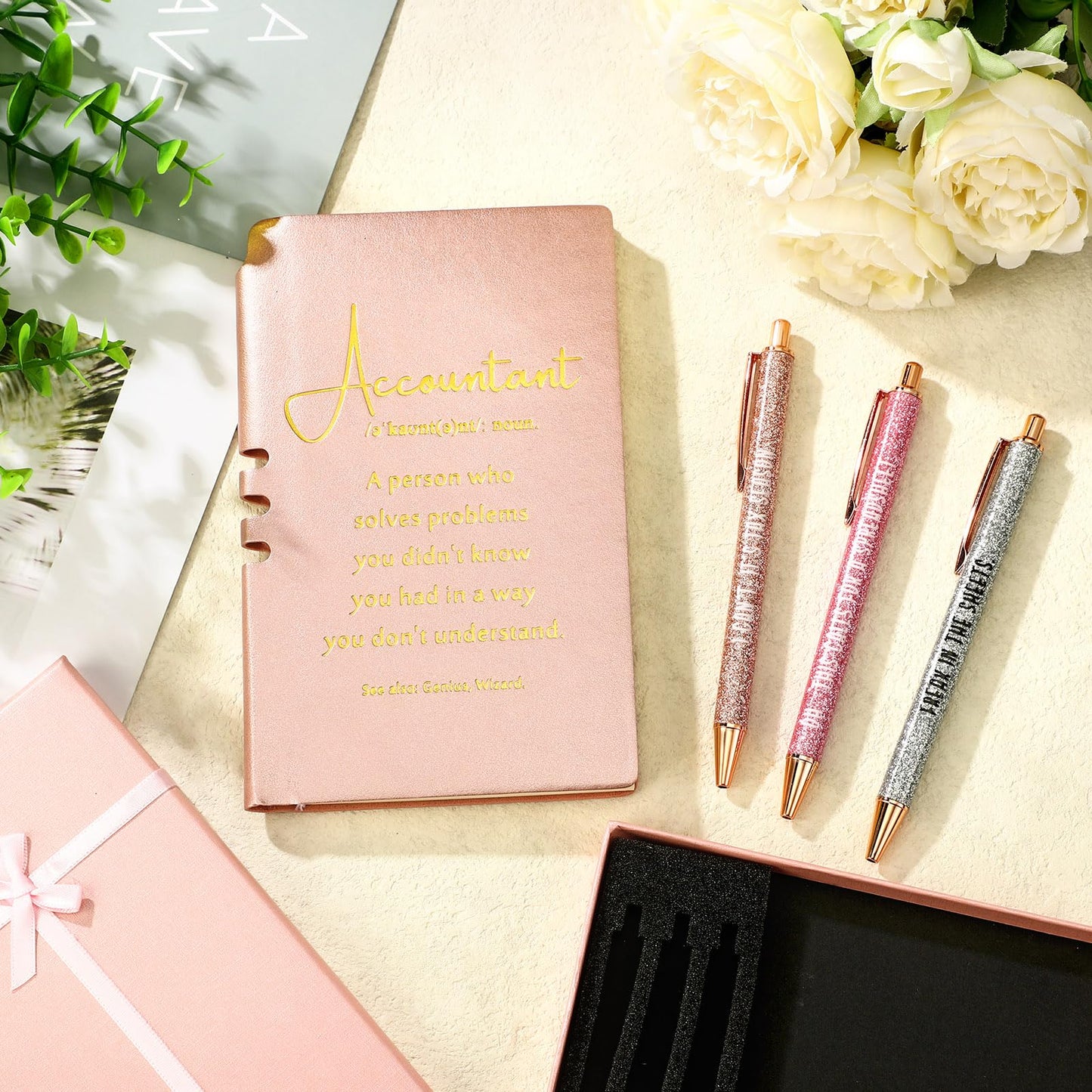 Spakon 5 Pcs Serenity Prayer Recovery Journal Gifts Christian Journal Christmas Sobriety Gifts for Women Leather Notebook 3 Ballpoint Pens with Box for Pastor's Wife Godmother Sunday School, Pink
