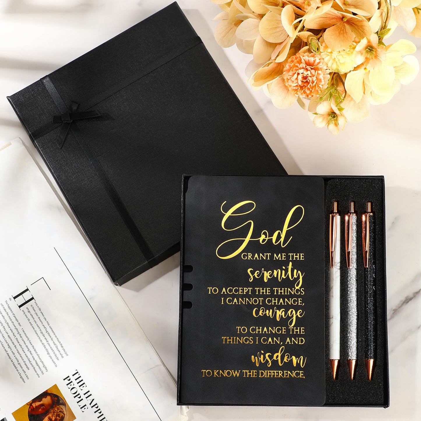 Spakon 5 Pcs Serenity Prayer Recovery Journal Gifts Christian Journal Christmas Sobriety Gifts for Women Leather Notebook 3 Ballpoint Pens with Box for Pastor's Wife Godmother Sunday School, Pink