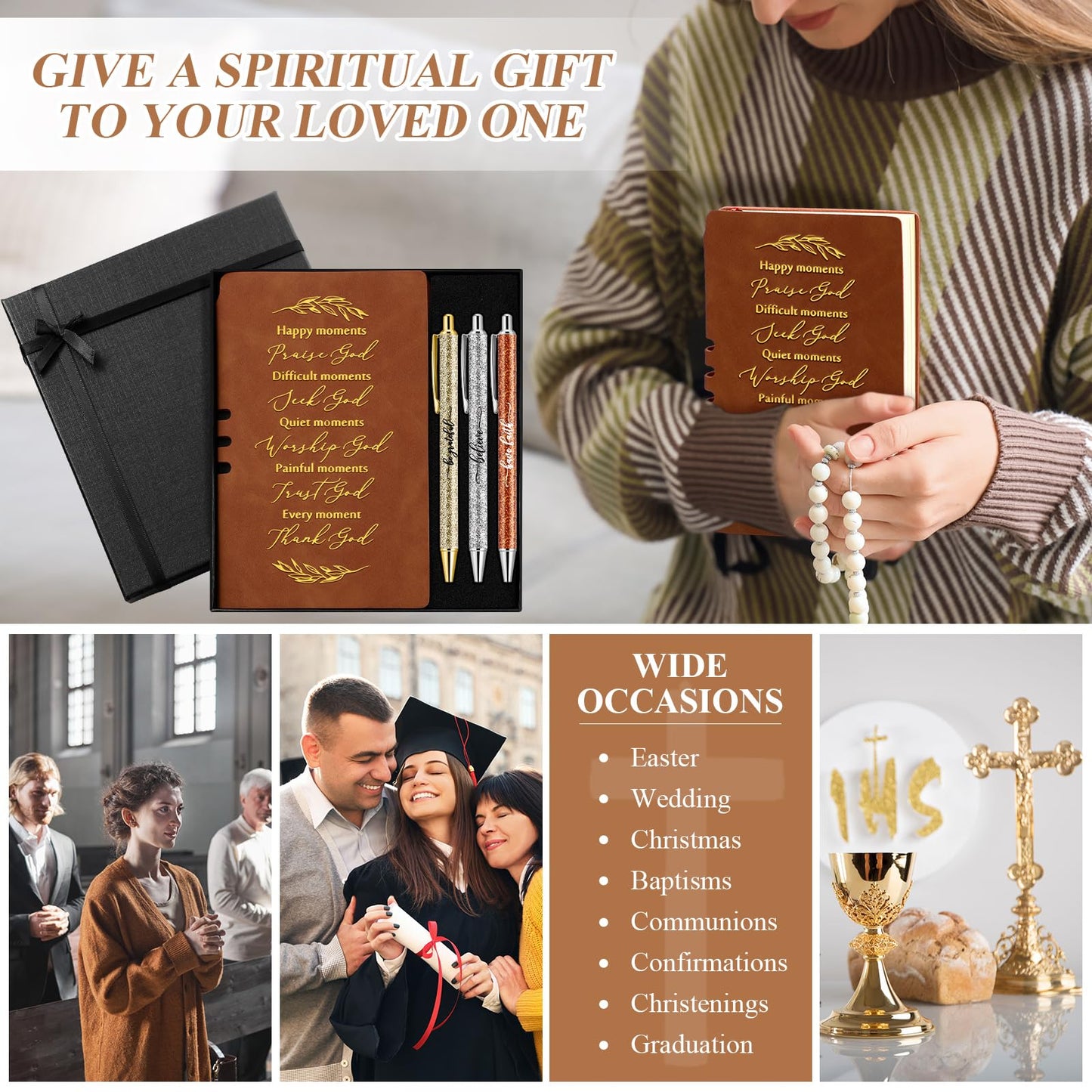 Spakon 5 Pcs Serenity Prayer Recovery Journal Gifts Christian Journal Christmas Sobriety Gifts for Women Leather Notebook 3 Ballpoint Pens with Box for Pastor's Wife Godmother Sunday School, Pink