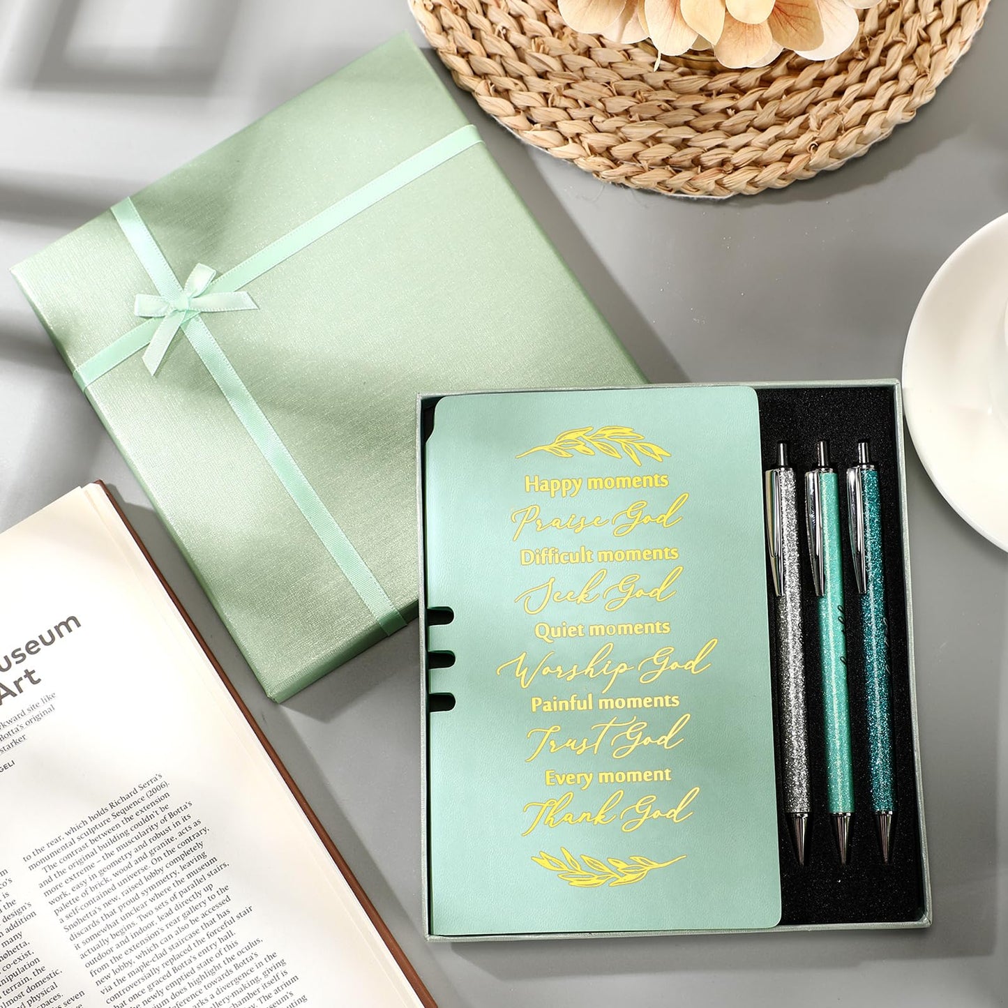 Spakon 5 Pcs Serenity Prayer Recovery Journal Gifts Christian Journal Christmas Sobriety Gifts for Women Leather Notebook 3 Ballpoint Pens with Box for Pastor's Wife Godmother Sunday School, Pink