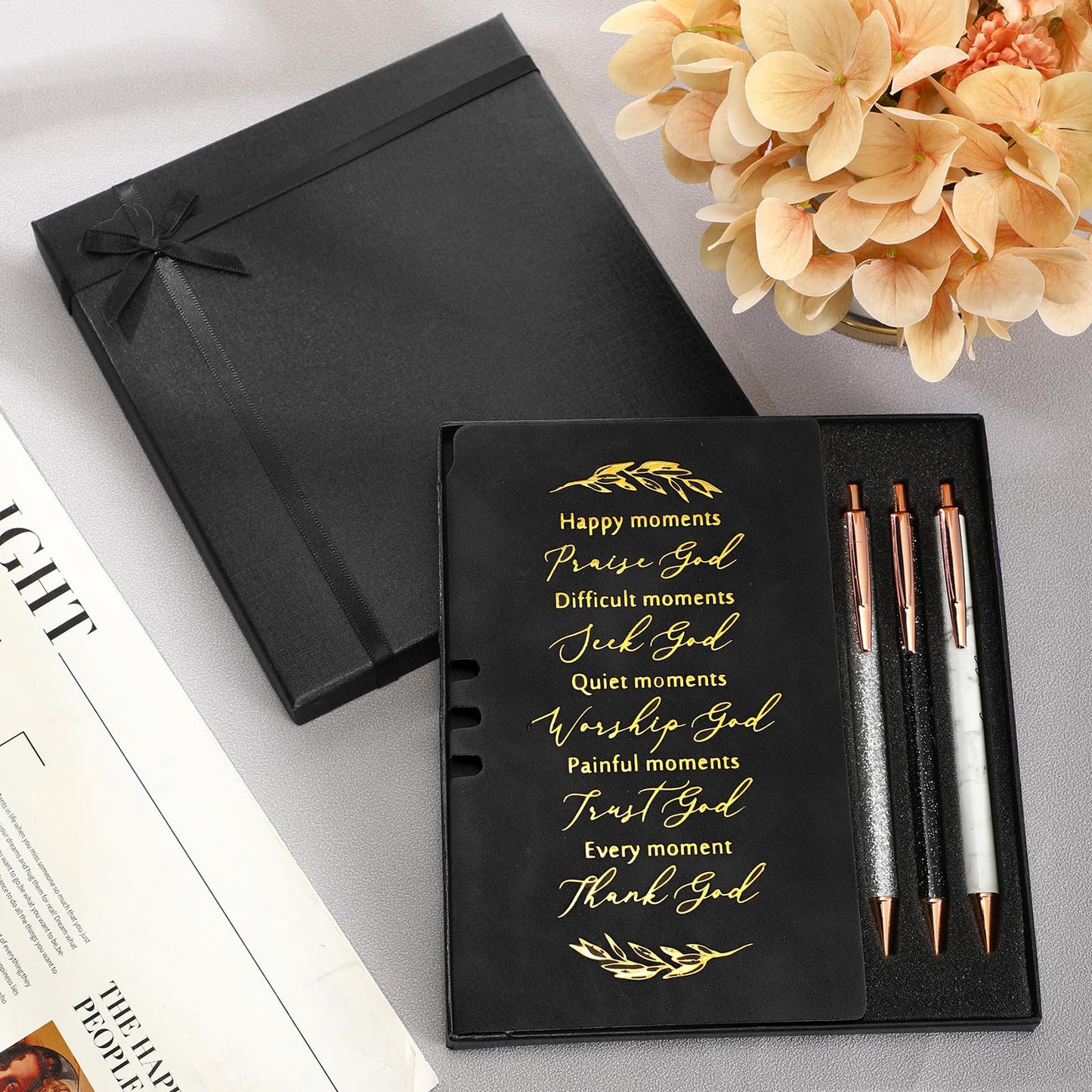 Spakon 5 Pcs Serenity Prayer Recovery Journal Gifts Christian Journal Christmas Sobriety Gifts for Women Leather Notebook 3 Ballpoint Pens with Box for Pastor's Wife Godmother Sunday School, Pink