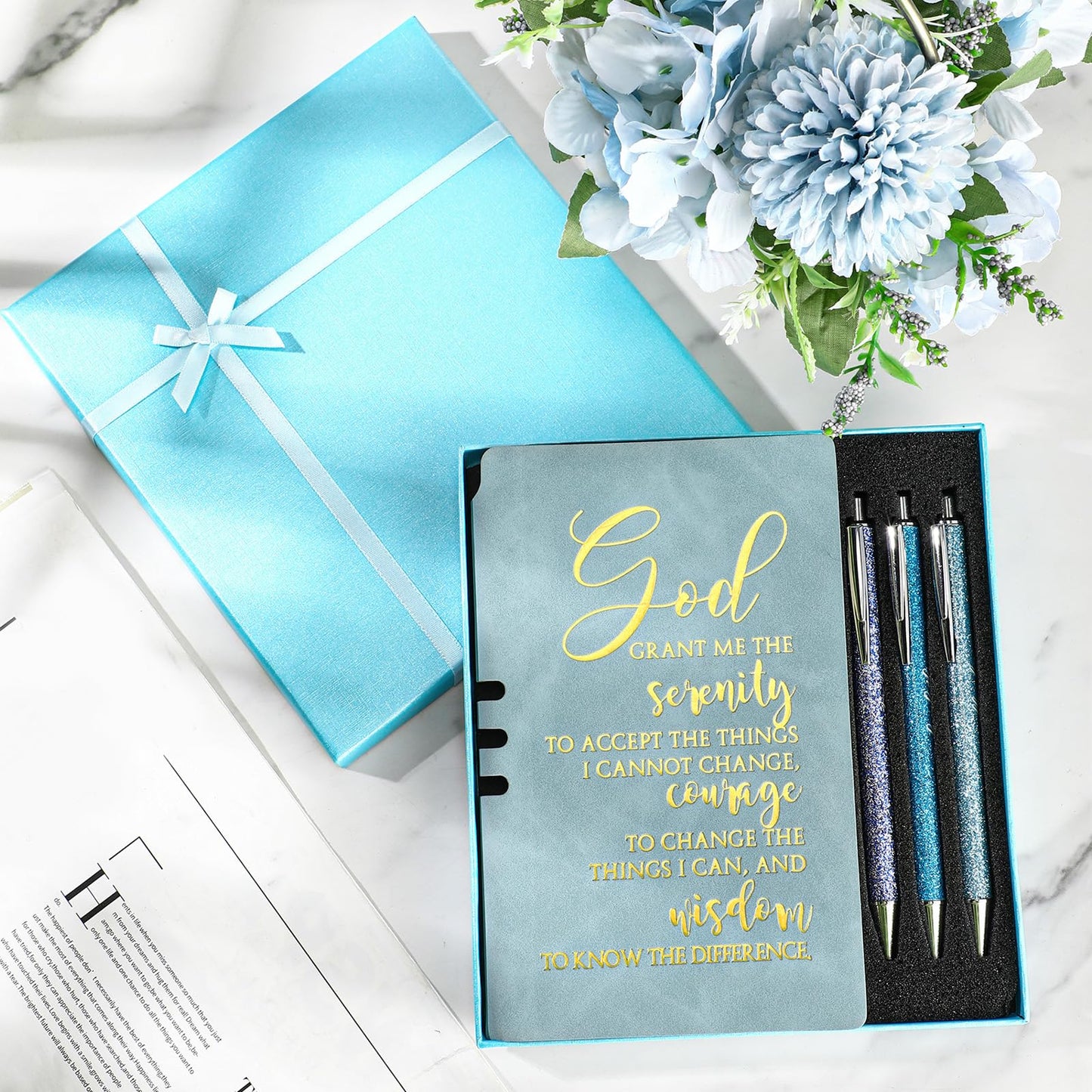 Spakon 5 Pcs Serenity Prayer Recovery Journal Gifts Christian Journal Christmas Sobriety Gifts for Women Leather Notebook 3 Ballpoint Pens with Box for Pastor's Wife Godmother Sunday School, Pink