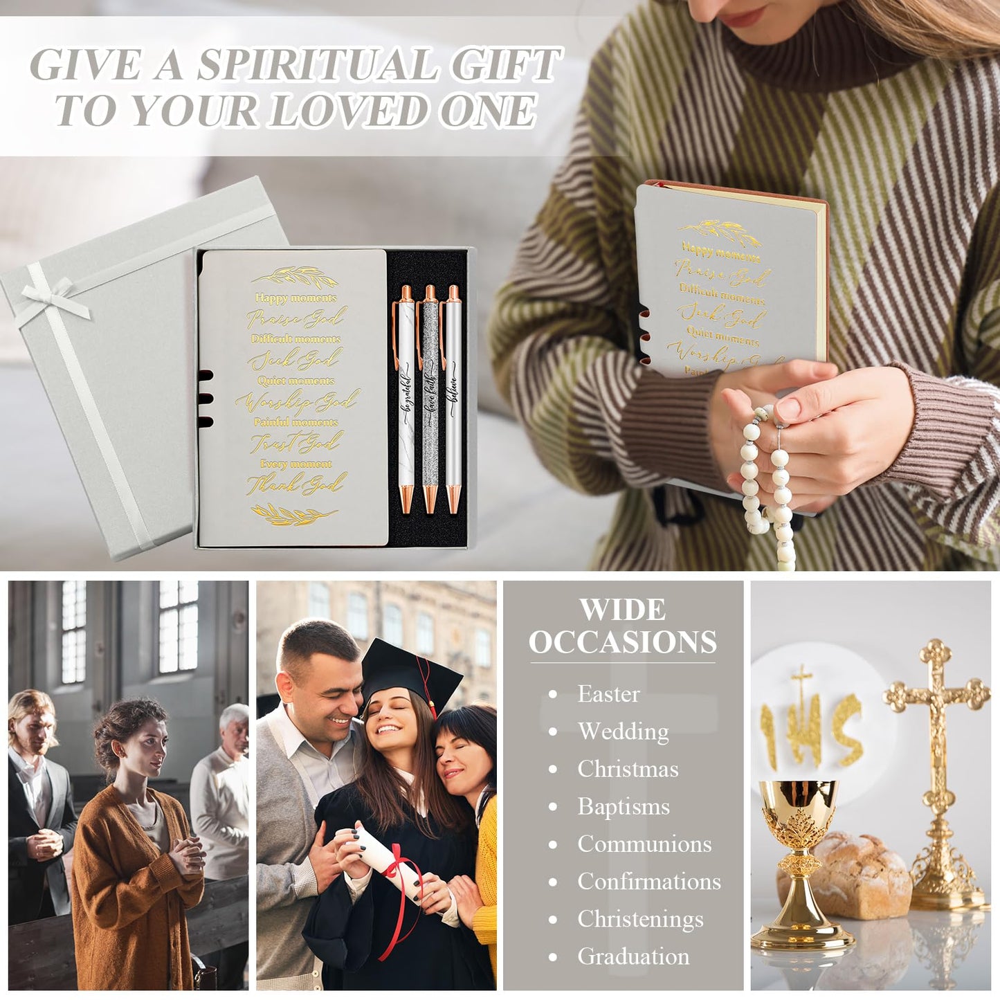 Spakon 5 Pcs Serenity Prayer Recovery Journal Gifts Christian Journal Christmas Sobriety Gifts for Women Leather Notebook 3 Ballpoint Pens with Box for Pastor's Wife Godmother Sunday School, Pink