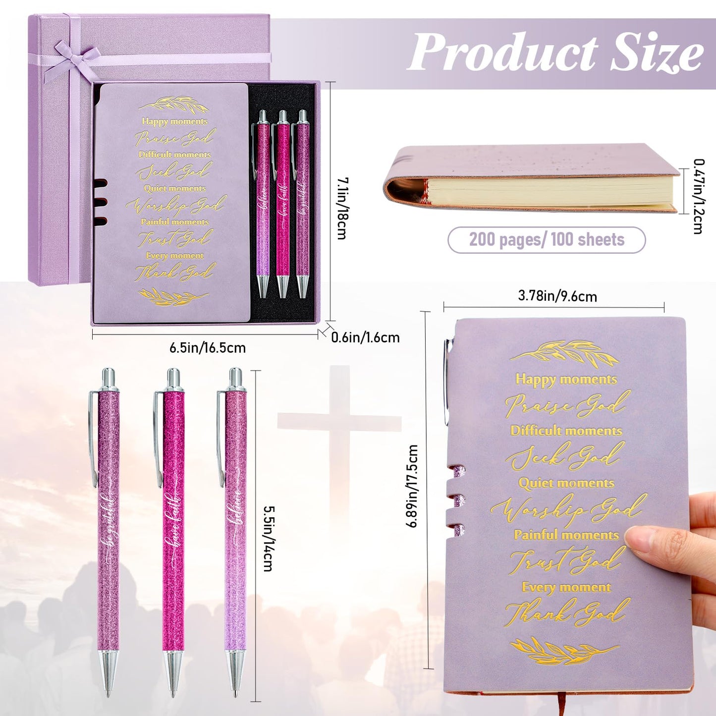 Spakon 5 Pcs Serenity Prayer Recovery Journal Gifts Christian Journal Christmas Sobriety Gifts for Women Leather Notebook 3 Ballpoint Pens with Box for Pastor's Wife Godmother Sunday School, Pink